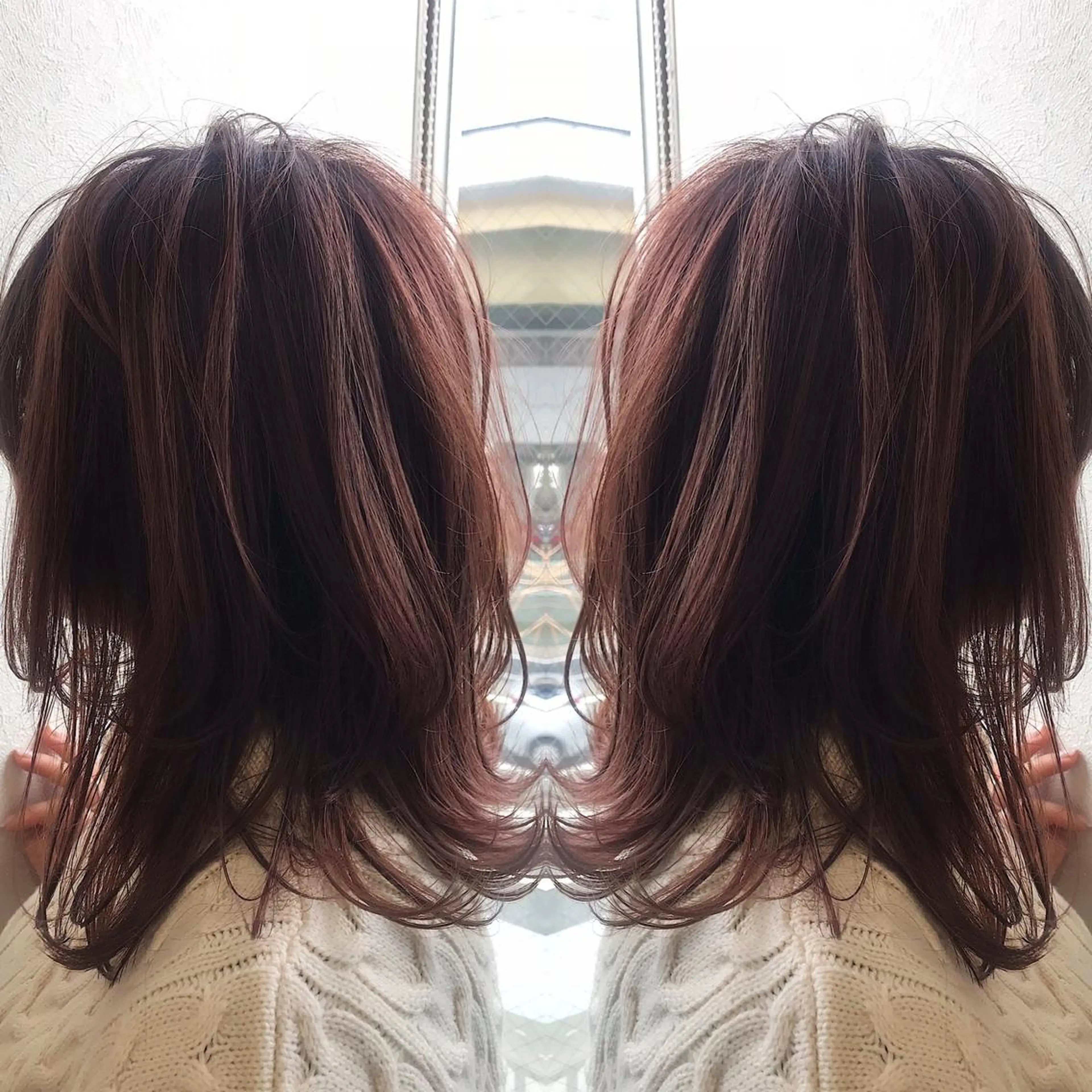 セミロング カラー ベージュカラー ピンクカラー ピンクベージュ レイヤーカット ヘアカラー 柴田 祐輔のヘアスタイル