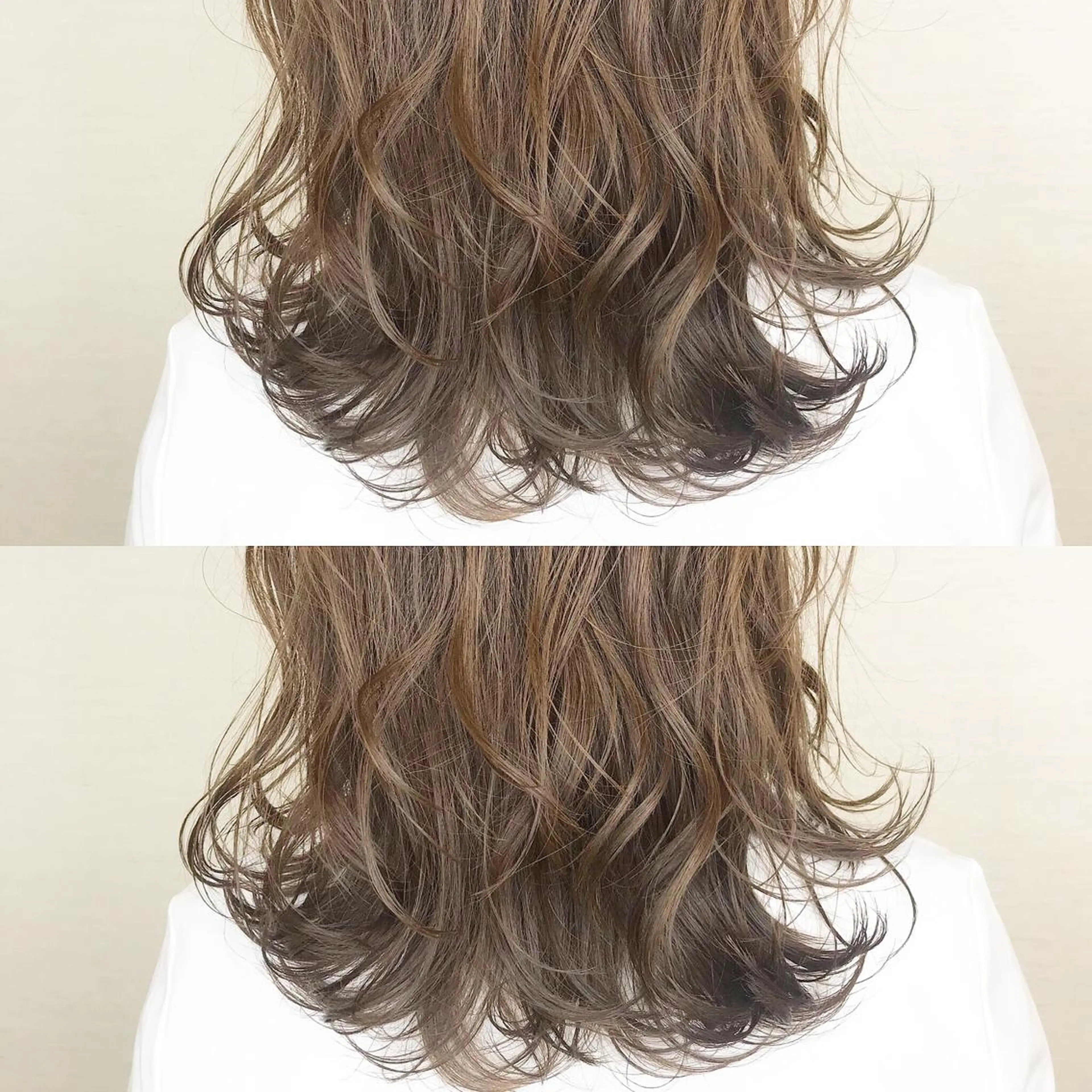 セミロング カラー ベージュカラー 韓国レイヤーカット/ ダブルカラーのヘアスタイル