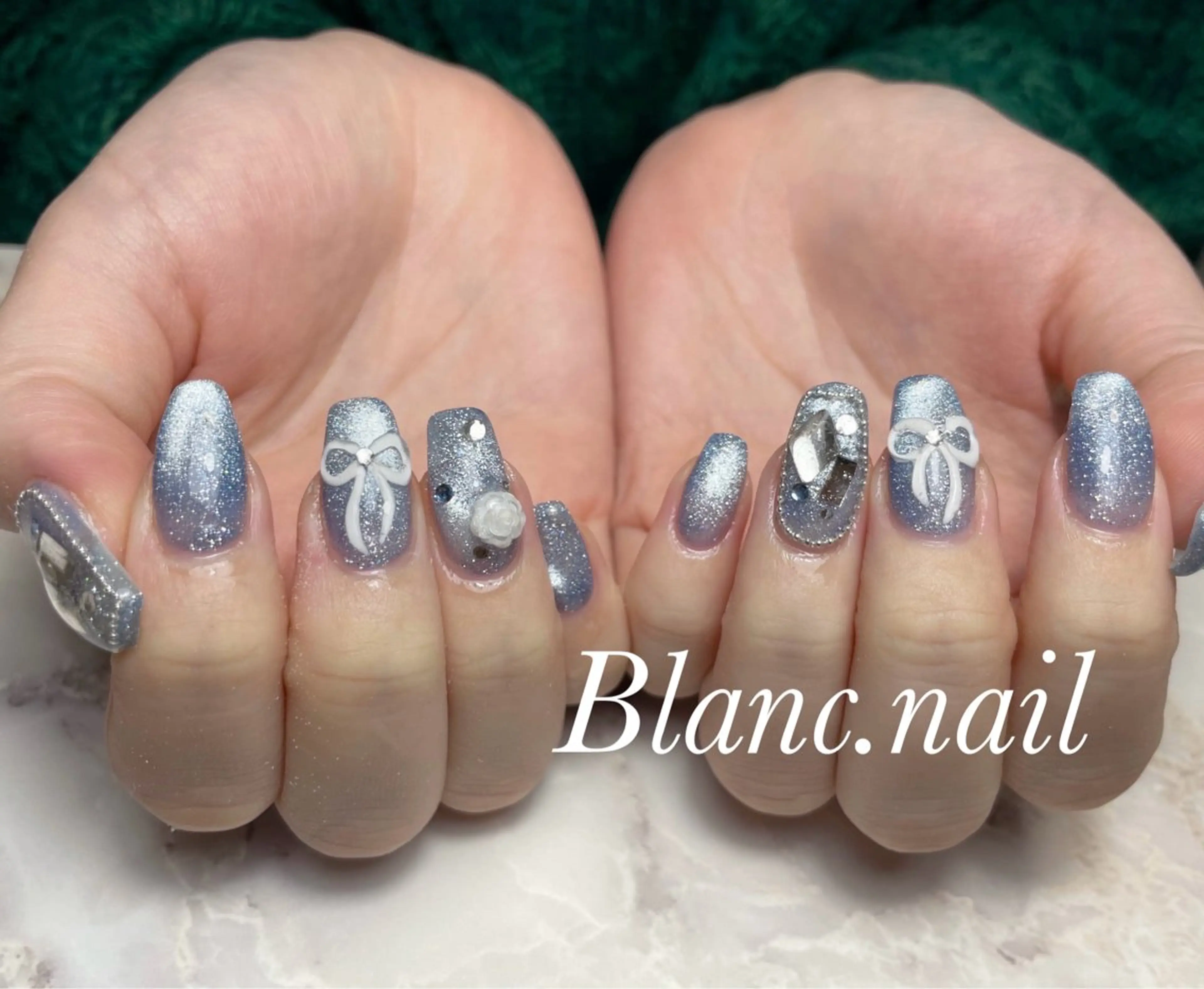 ネイル ジェルネイル マグネットネイル ニュアンスネイル パラジェル リボン ハンドネイル BLANCEnail所属・BLANCnail yuuのネイルデザイン