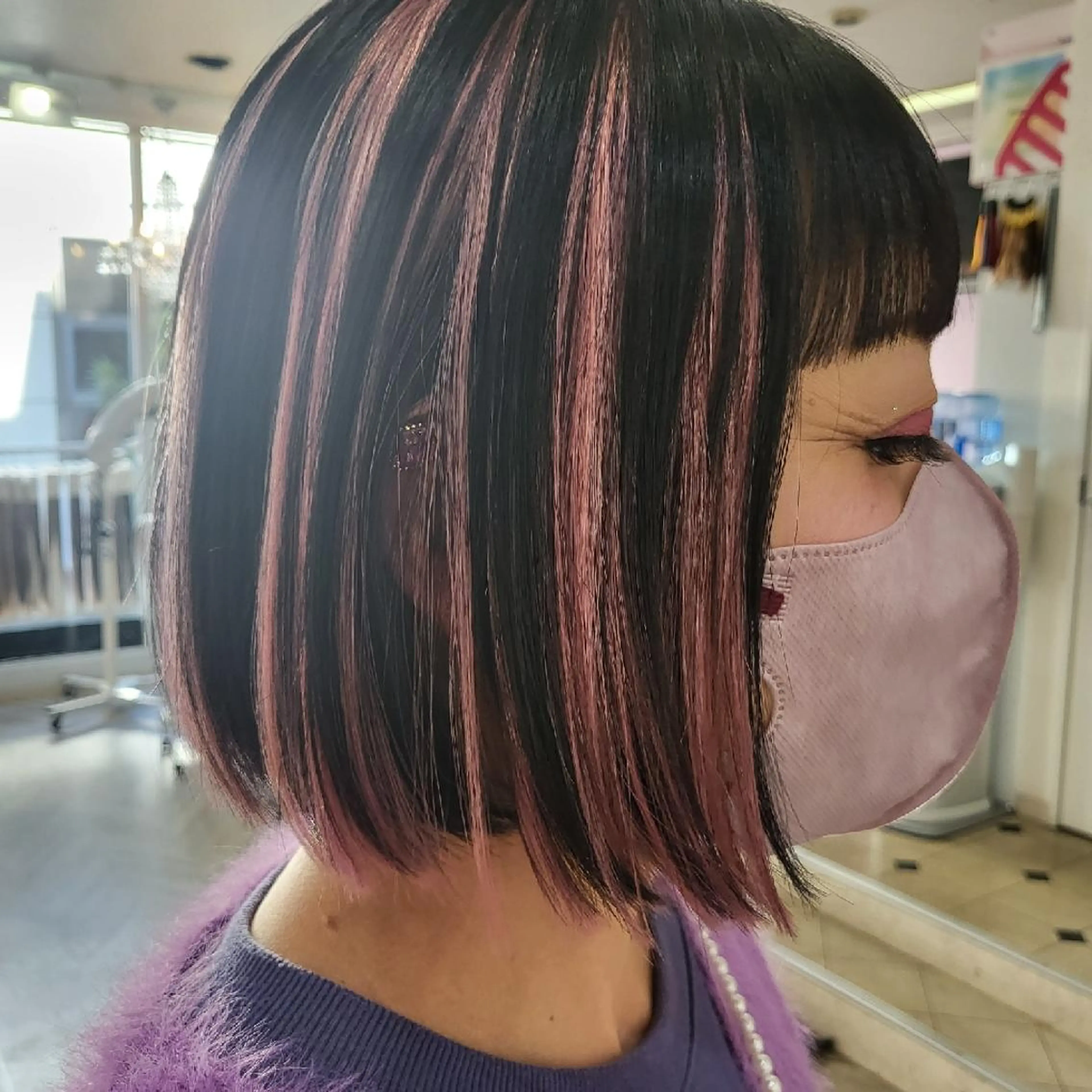 ショート カラー ヘアアレンジ シールエクステ ピンクカラー ボブ エクステ ナカシマ  アユミのヘアスタイル