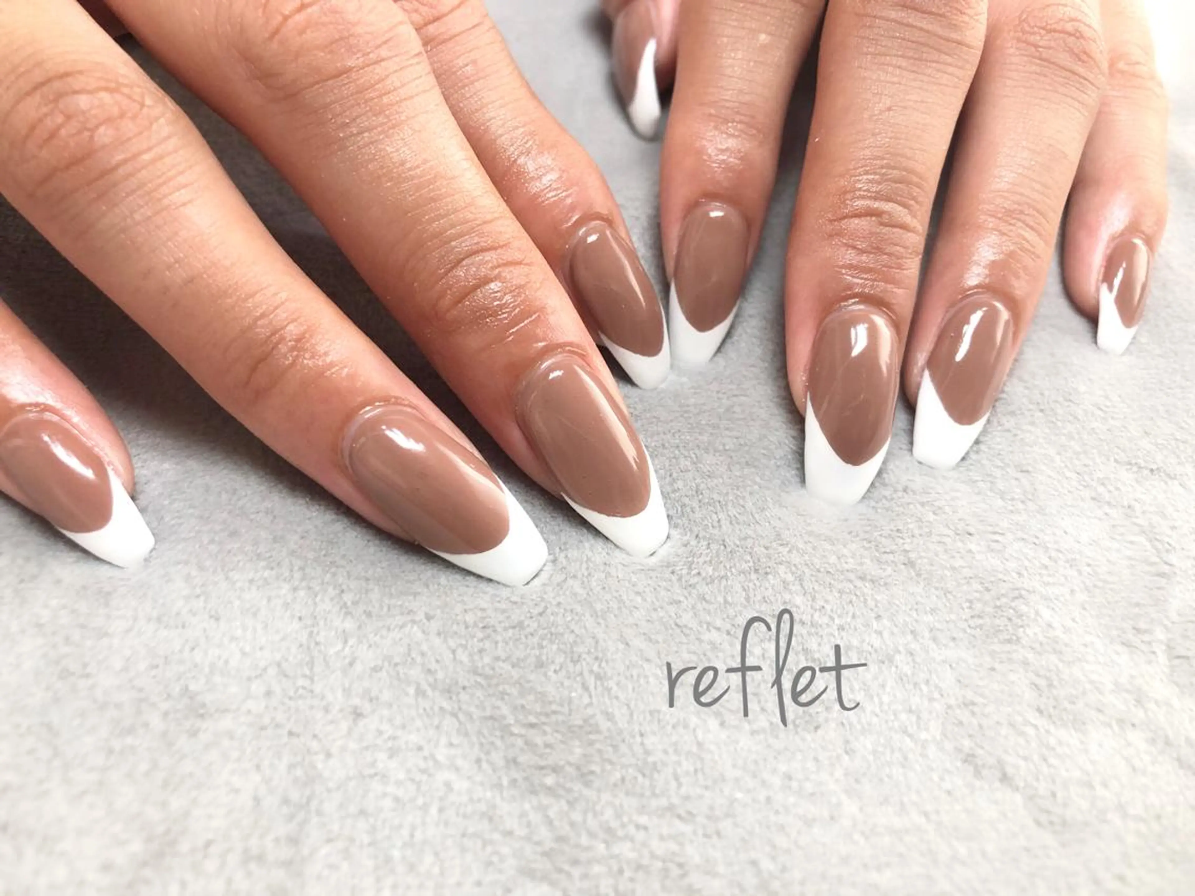 ネイル ブラウン フレンチネイル ラメ(グリッター) ハンドネイル reflet nailのネイルデザイン