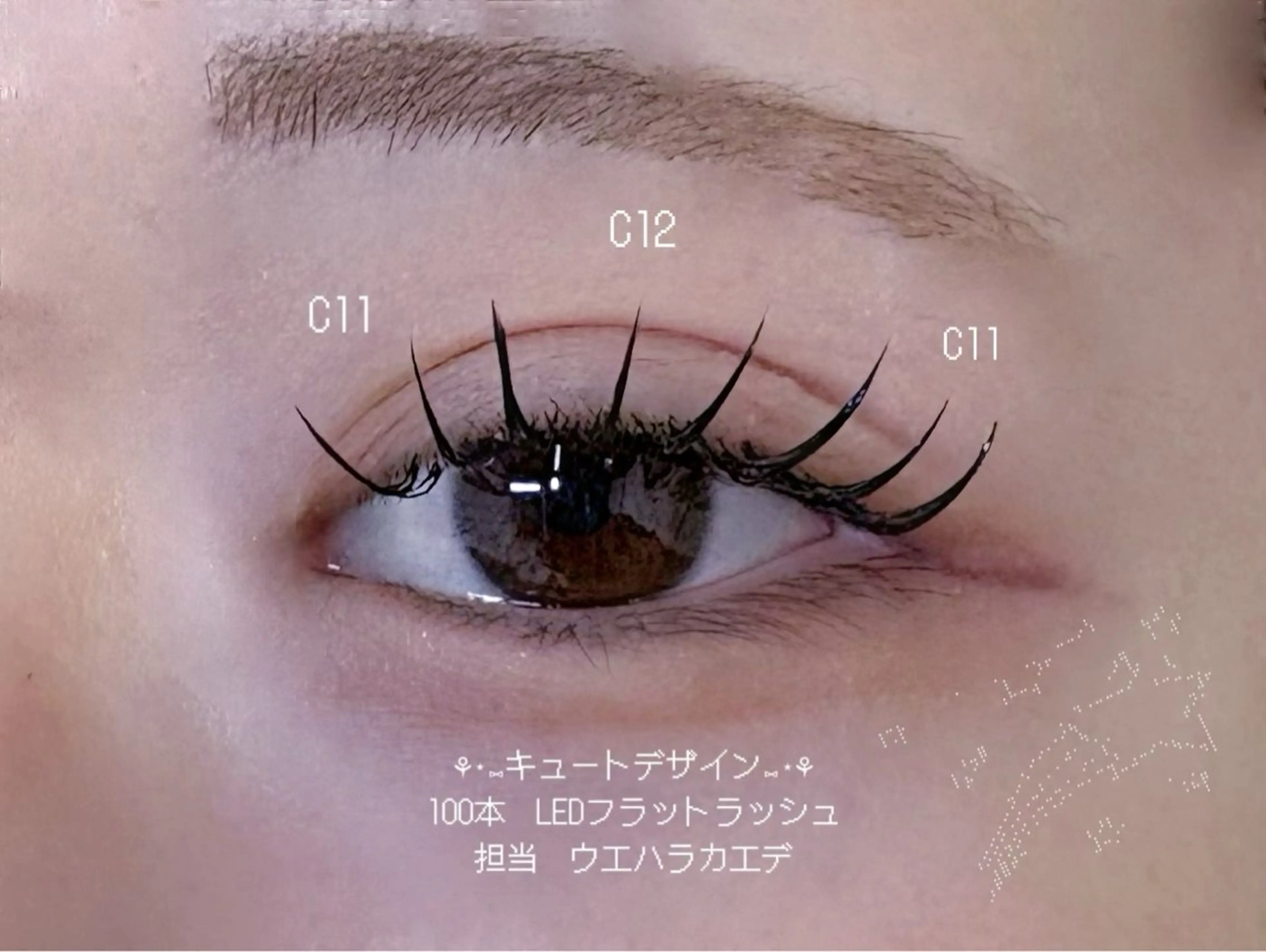 マツエク・マツパ Cカール フラットラッシュ ナチュラル マツエク WOLTOKYO ウエハラ　カエデのマツエク・マツパデザイン