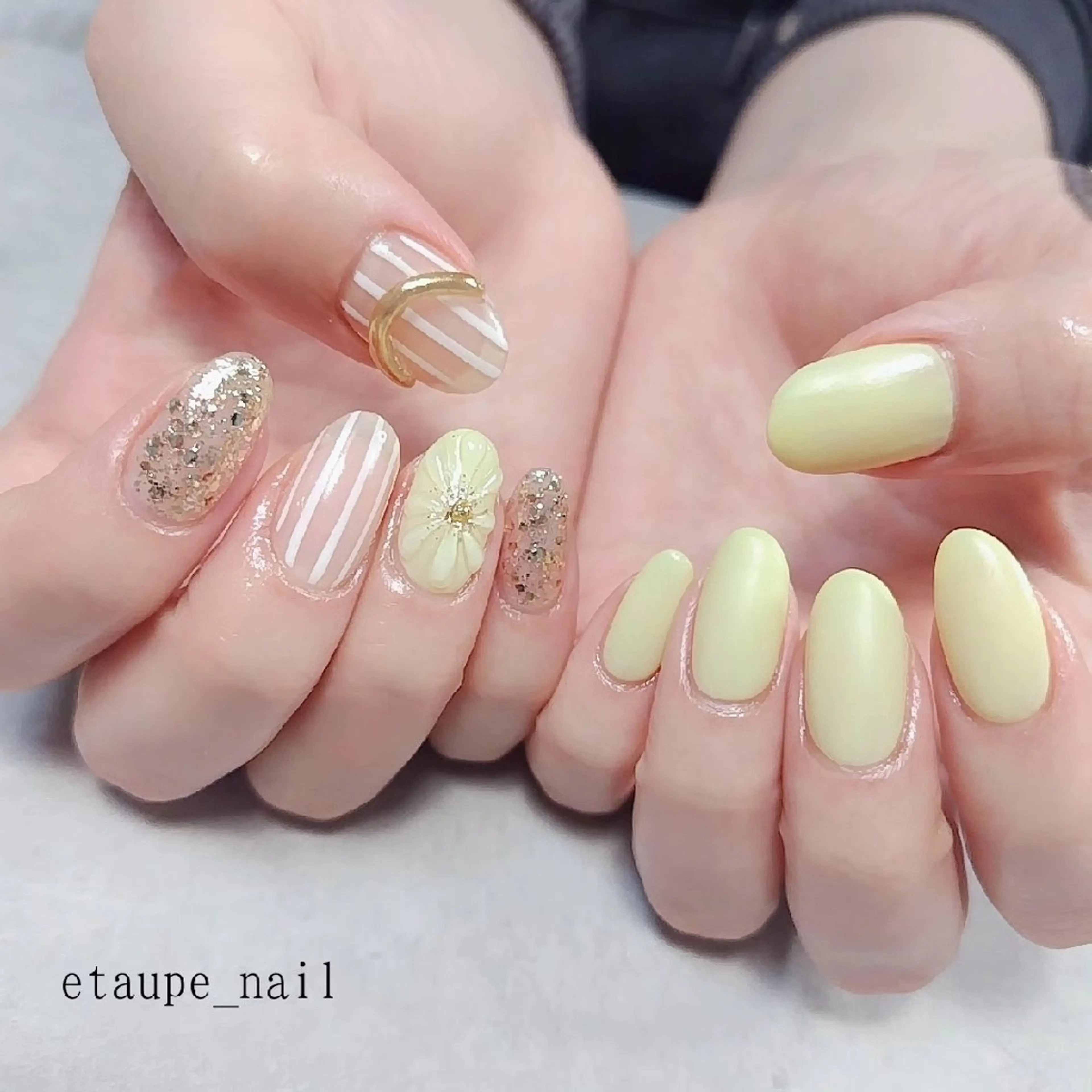ネイル ジェルネイル グリーン ワンカラーネイル パステルネイル 黄色 ハンドネイル etaupe nail所属・向原自宅サロン ★エトープネイルのネイルデザイン