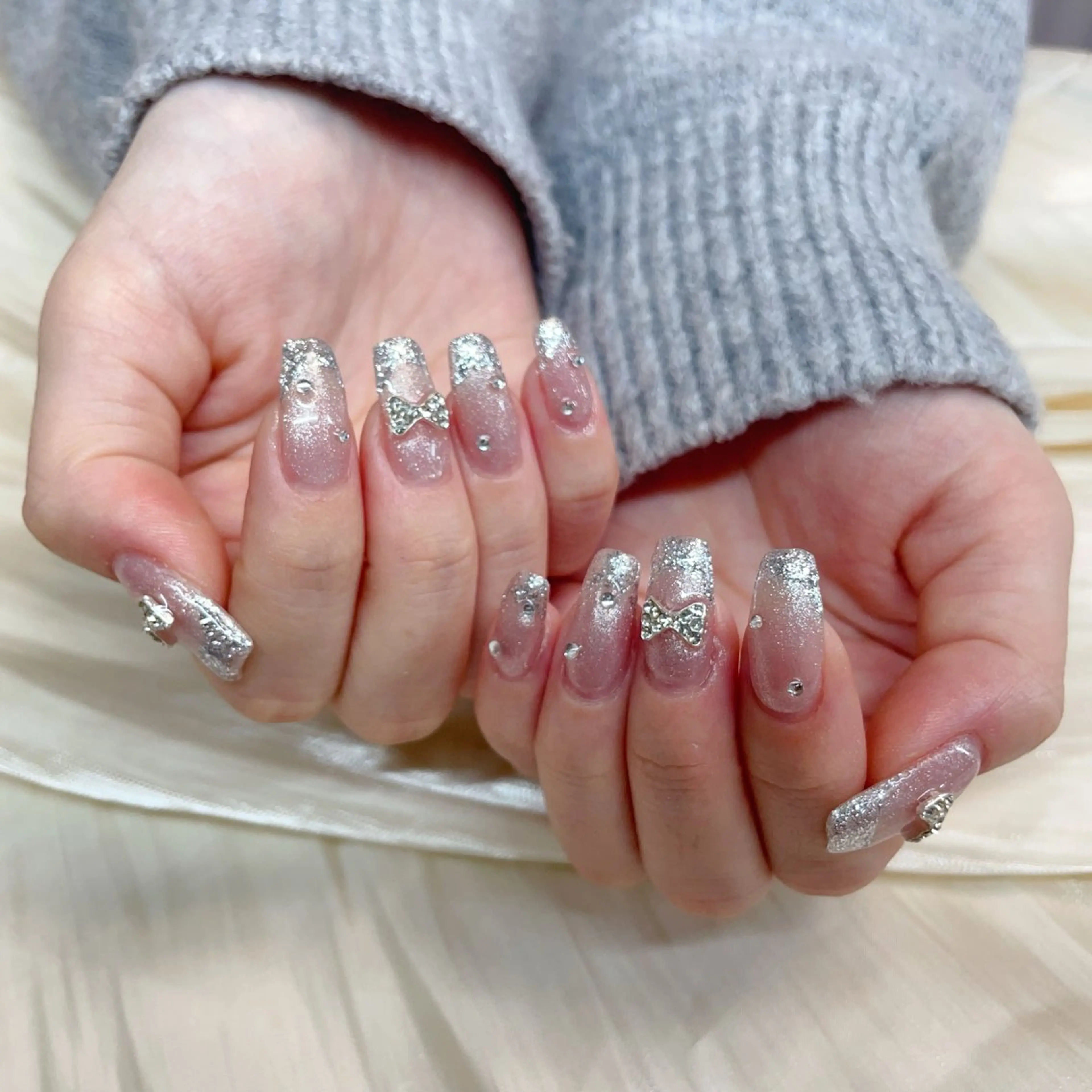 ネイル 成人式 フレンチネイル ジェルネイル グラデーション マグネットネイル co coのネイルデザイン