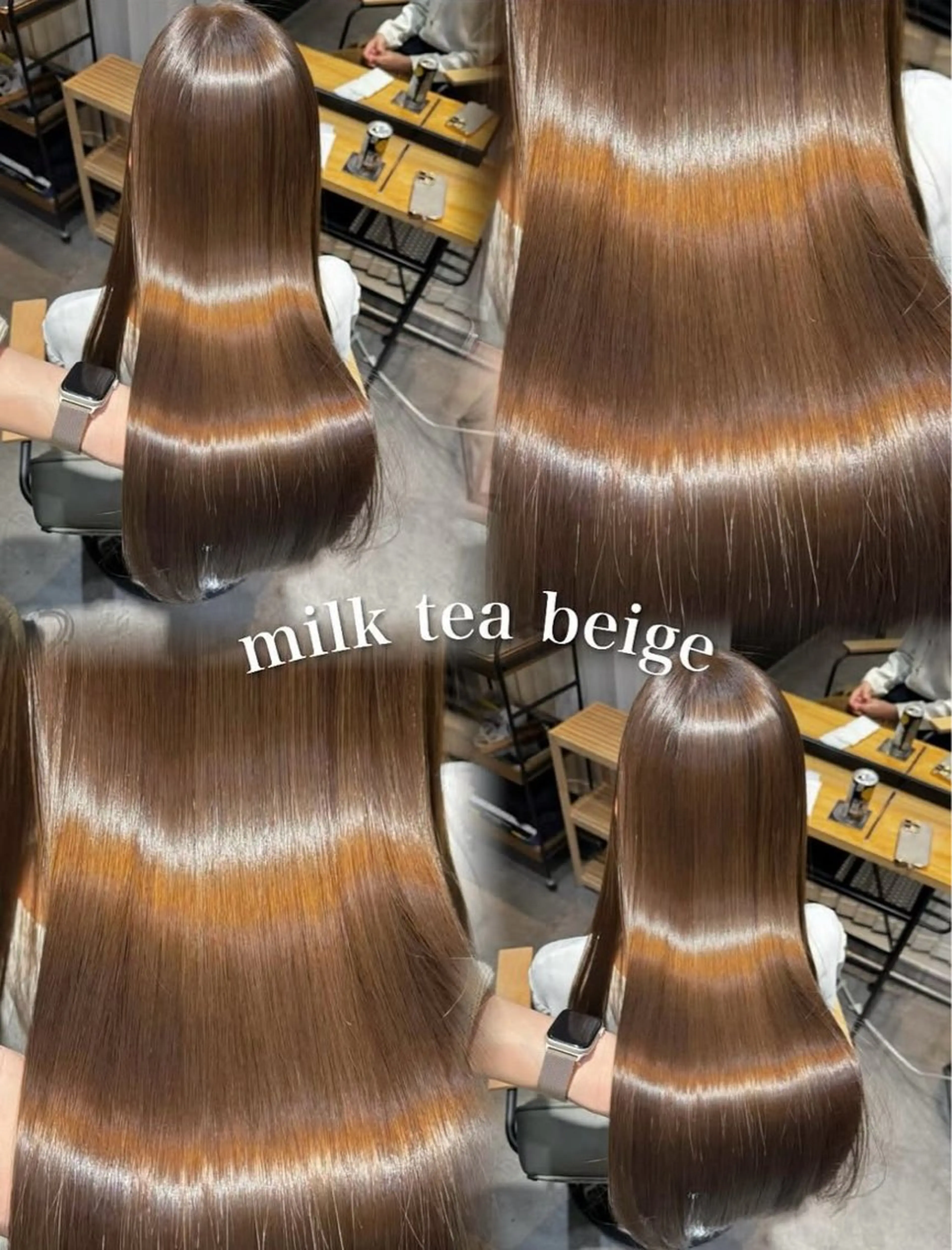 ロング カラー パーマ ベージュカラー 髪質改善 縮毛矯正 ストレートパーマ ヘアカラー 縮毛矯正 トリートメント 🌊海外ハイライト リタッチ/グレー系のヘアスタイル