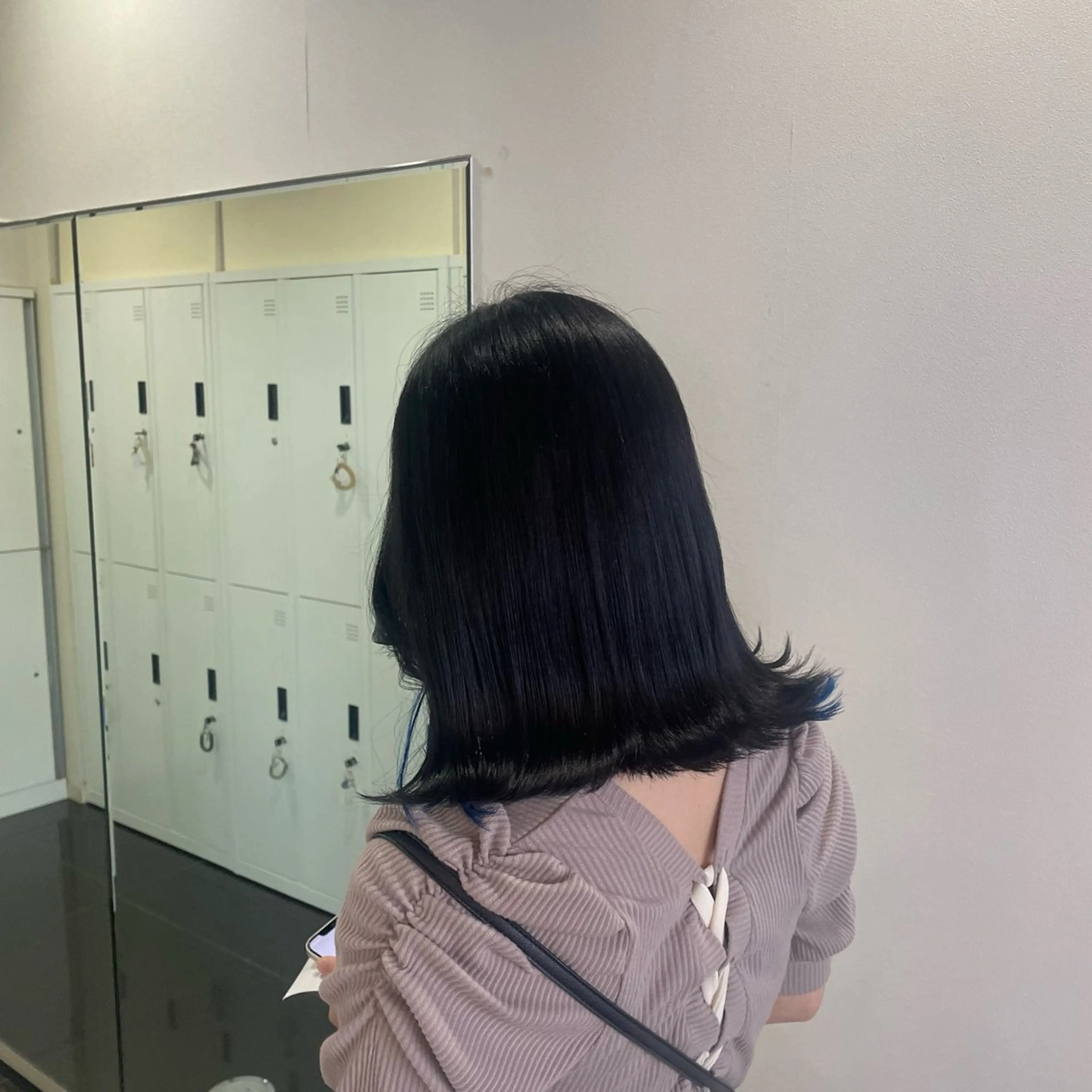 ミディアム カラー 黒髪 ブルーカラー ブルーブラック ヘアカラー トリートメント 髪質改善/暗髪カラー ヘアアレンジ/ｽﾐﾚのヘアスタイル