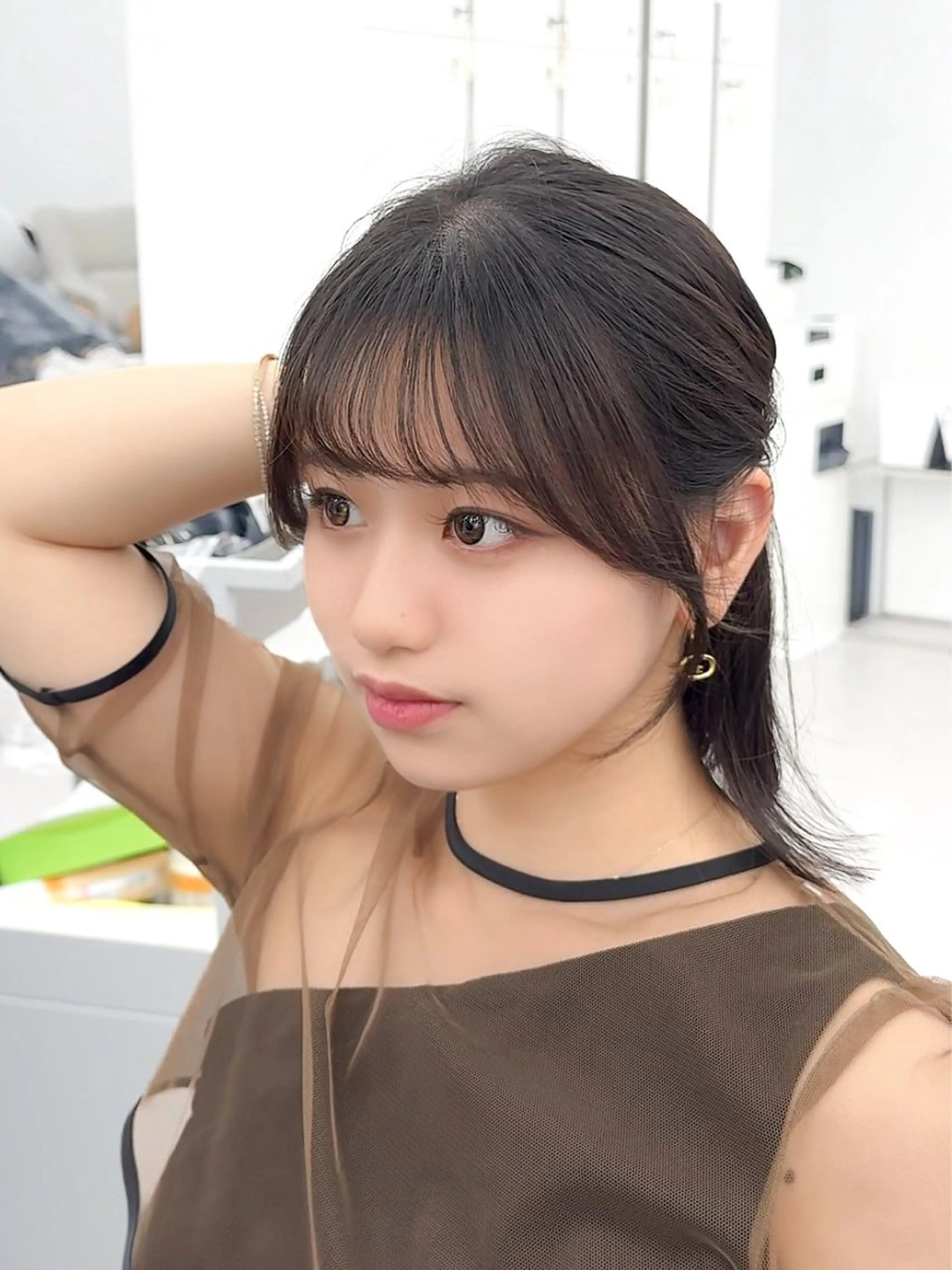 ミディアム カラー ヘアアレンジ カット ヘアカラー トリートメント 最小顔周りカット/ くびれヘア/窪田洸希のヘアスタイル