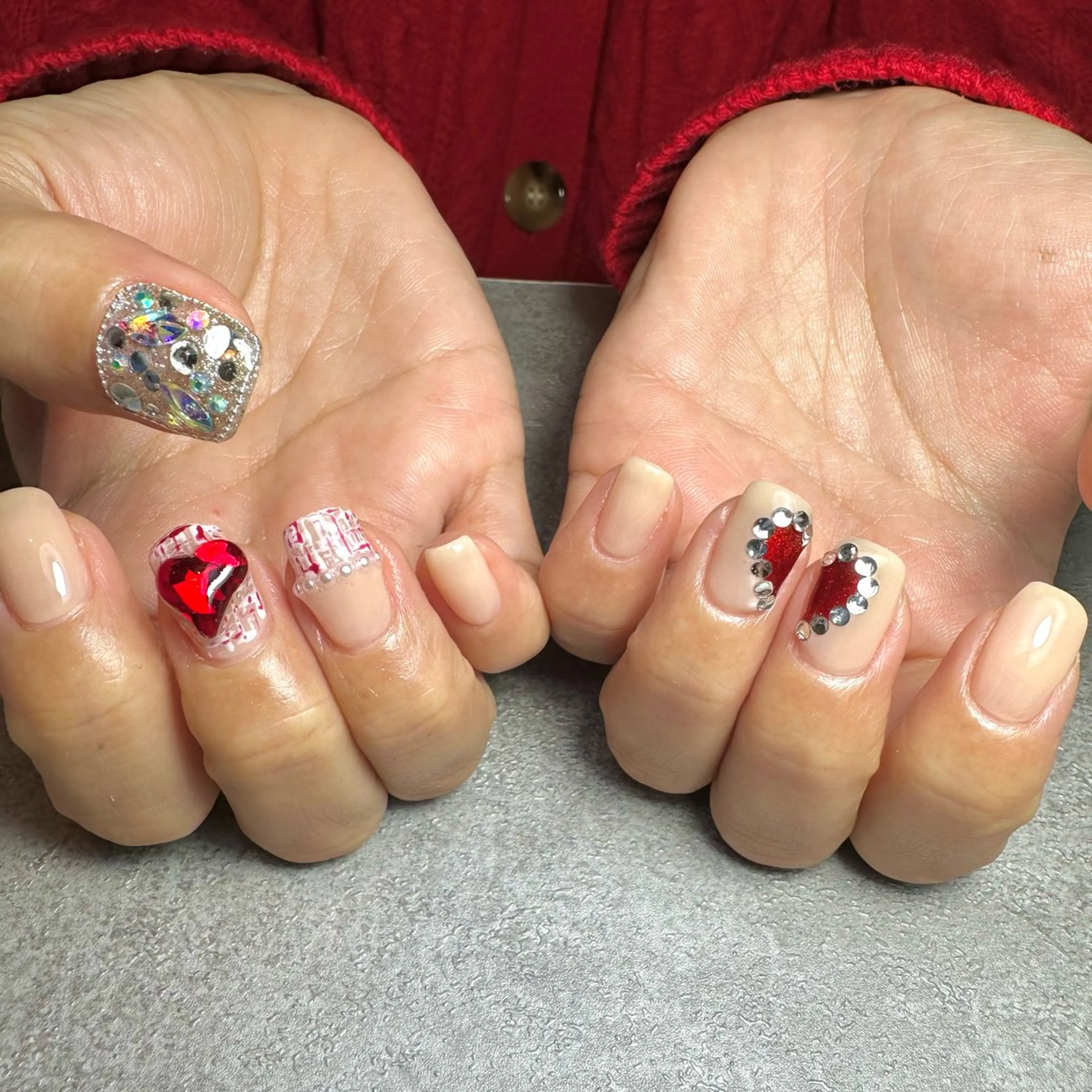 ネイル ハート ツイードネイル ハンドネイル フットネイル GéRanium Harukaのネイルデザイン