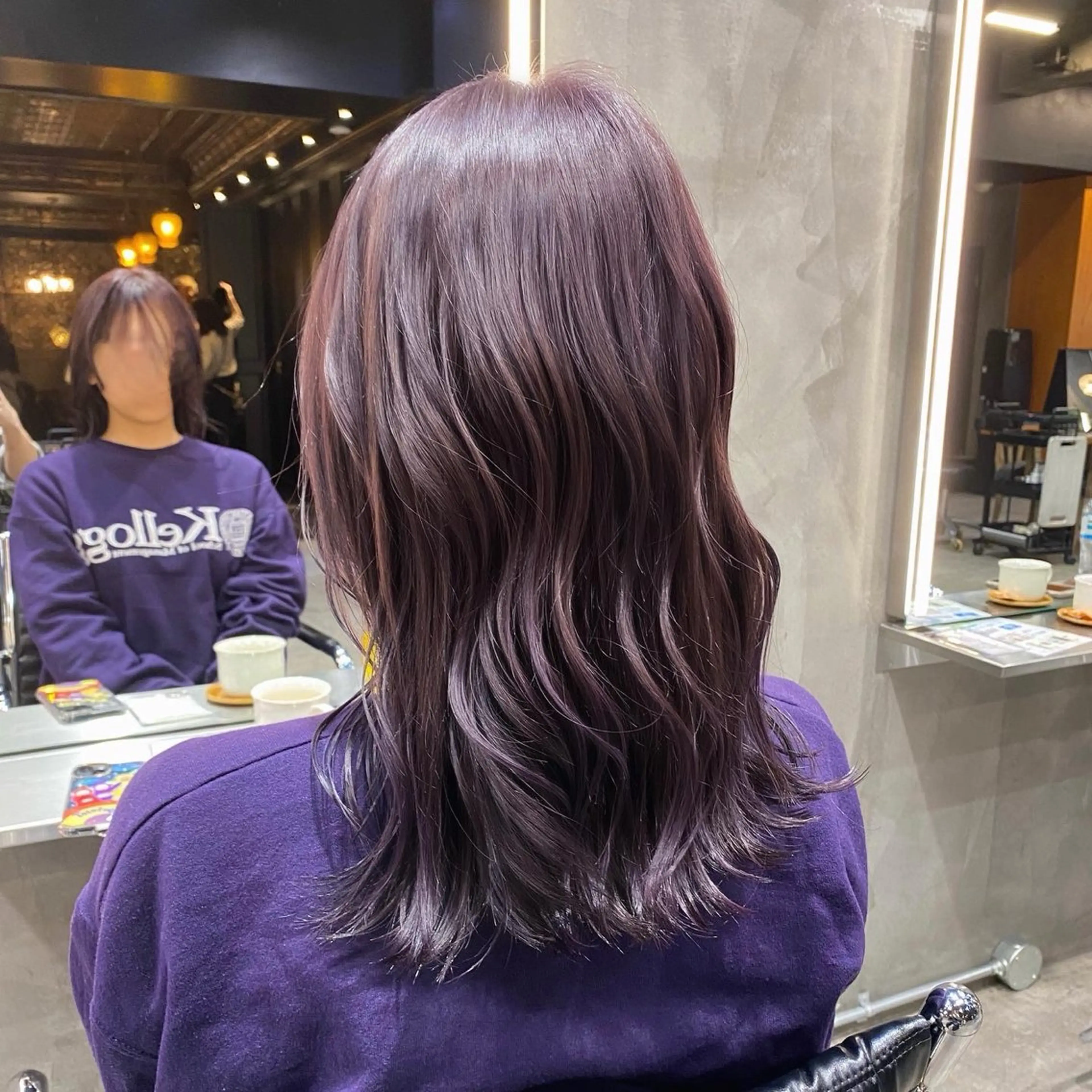 セミロング カラー ブリーチ ディープパープル ダブルカラー ブリーチなしカラー パープルカラー カット ヘアカラー ブリーチなしダブル カラー🧸🐺陽介のヘアスタイル