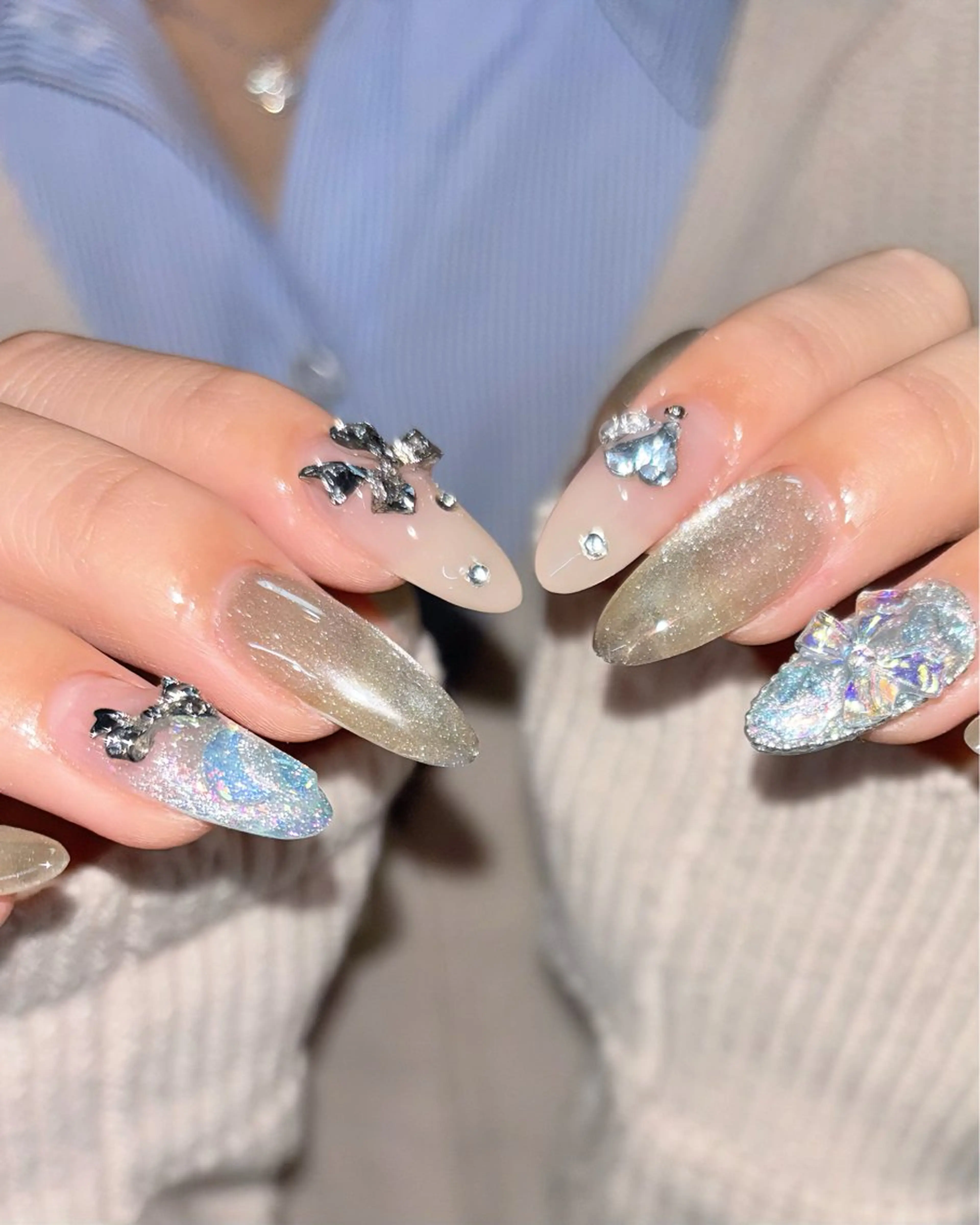 ネイル ドット 長さ出し ジェルネイル ミラーネイル ワンホンネイル ハンドネイル 🫧OPELIA NAIL渋谷🫧のネイルデザイン
