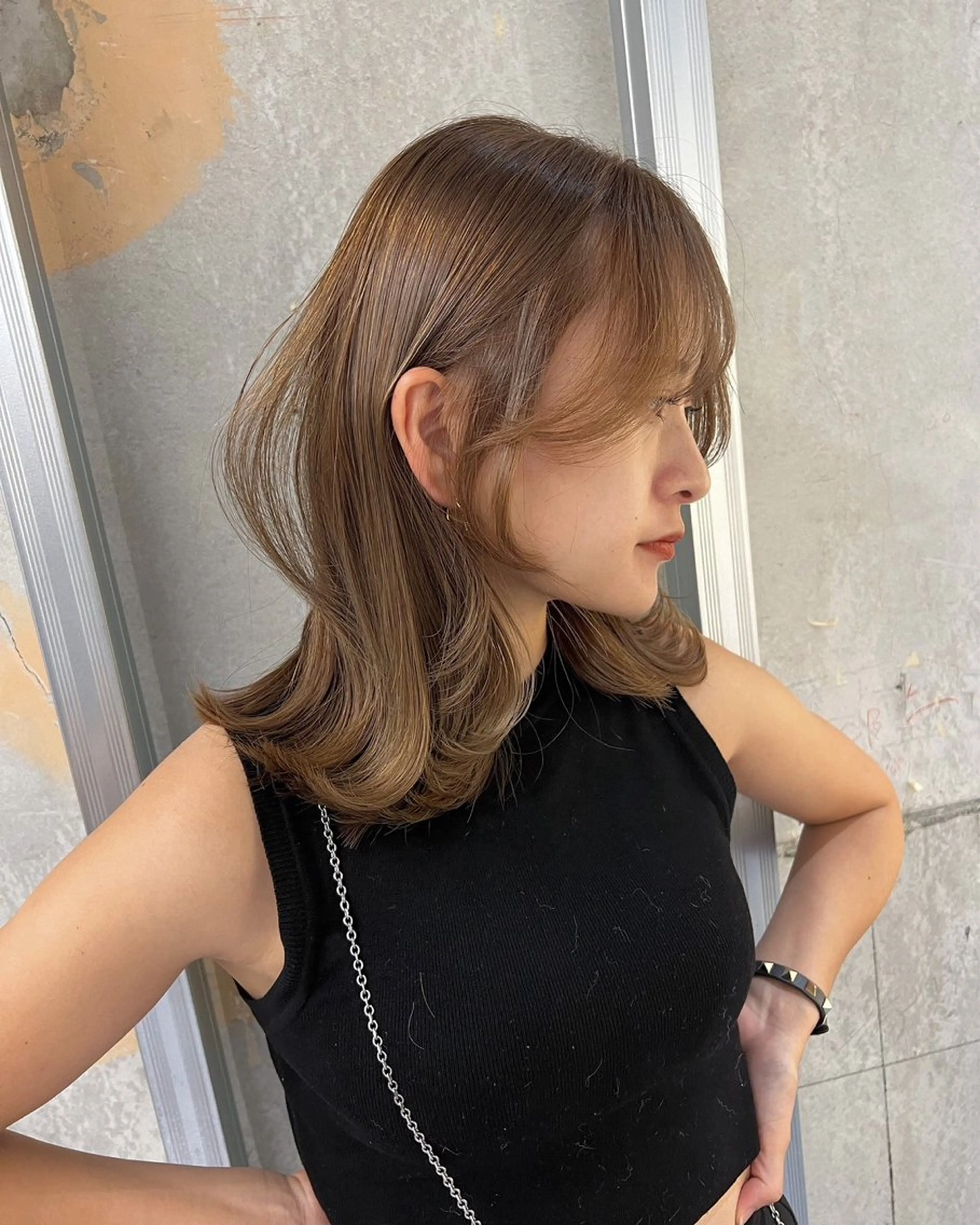 ミディアム カラー 韓国風ヘア レイヤーカット 神戸ボブ✂️ ioe三宮/田 伸佳のヘアスタイル