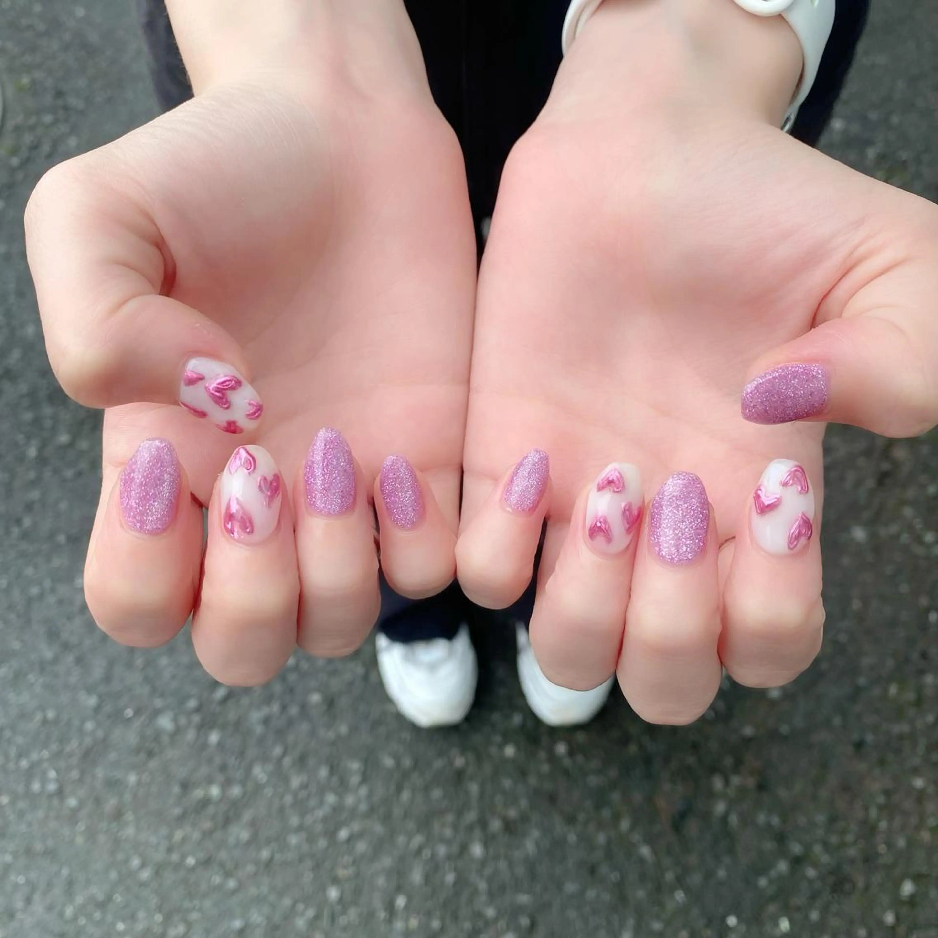 ミディアム カラー パーマ ヘアアレンジ メンズ キッズ ネイル マツエク・マツパ アイブロウ ピンクカラー パープルカラー カラーマツエク フラッシュネイル ハート Salon Ｋのネイルデザイン