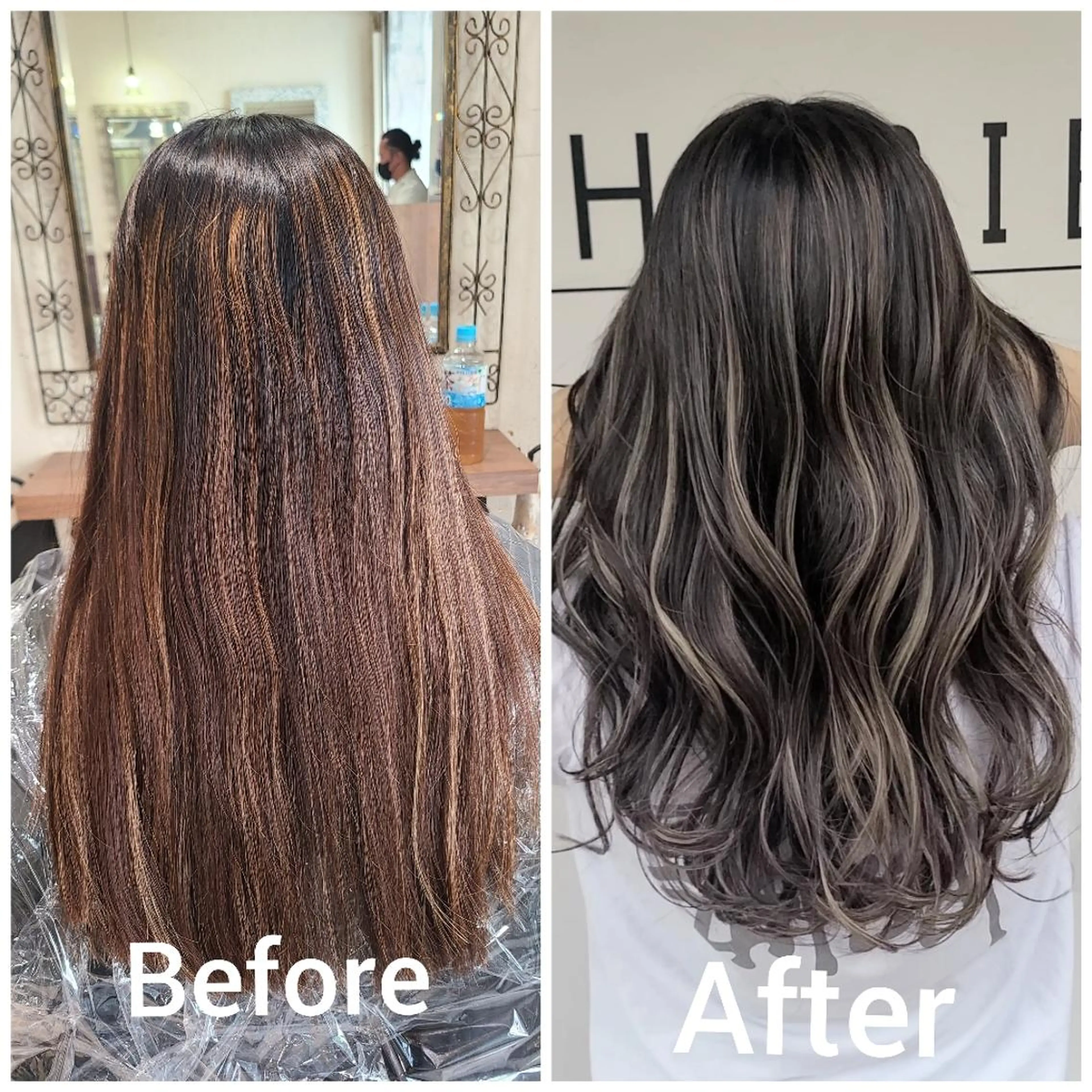 ロング カラー アッシュ アッシュグレー バレイヤージュ ベージュカラー ブリーチ ヘアカラー cherie所属・大内 格のヘアスタイル