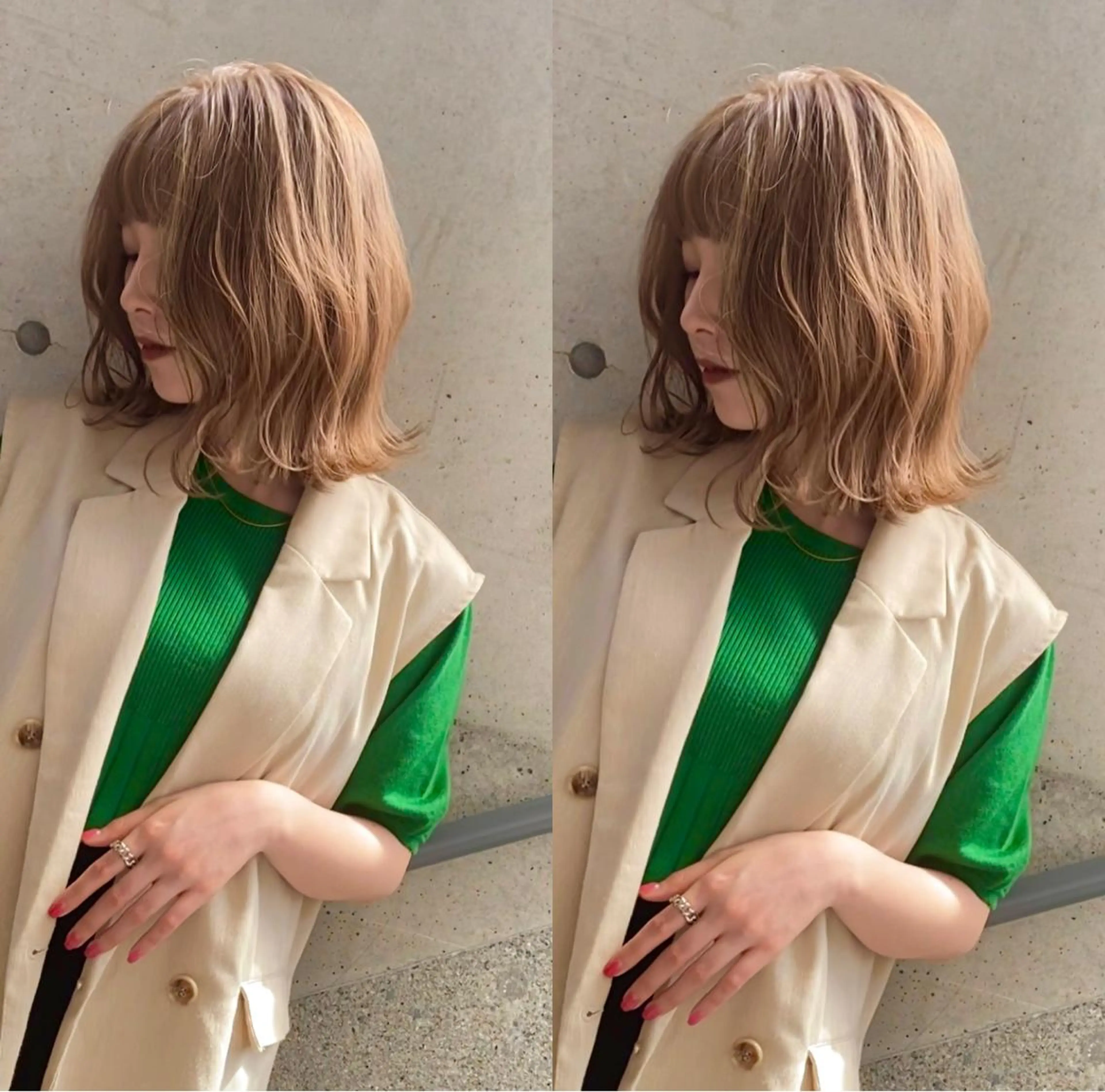 ミディアム カラー アディクシーカラー ベージュカラー ハイトーンカラー イルミナカラー ボブ 🌿レイヤー/髪質 改善/🌿JINのヘアスタイル