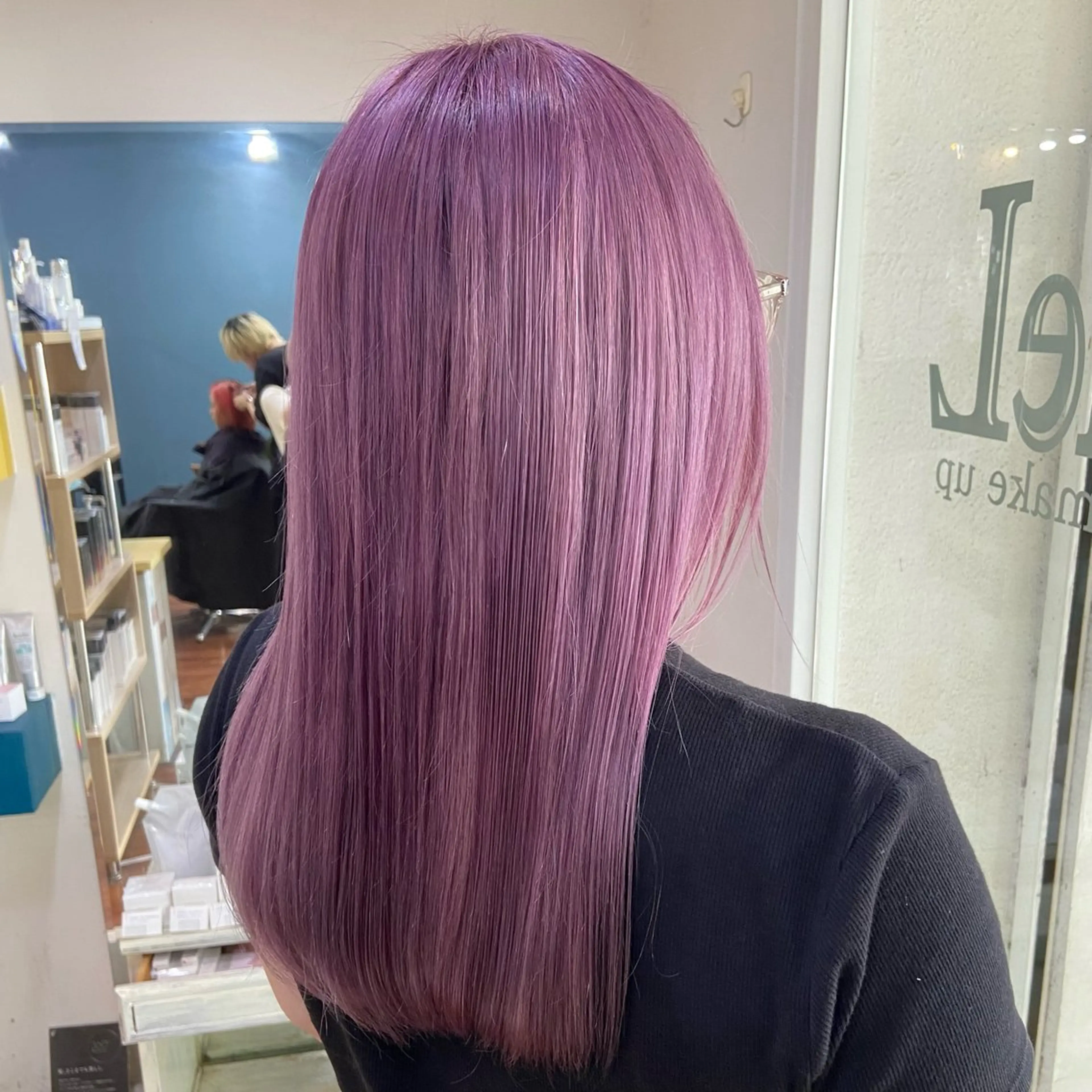セミロング カラー ラベンダーカラー ピンクカラー ピンクラベンダー ヘアカラー トリートメント 伏見稲荷/髪質改善/ ブリーチ/西川奈穂のヘアスタイル