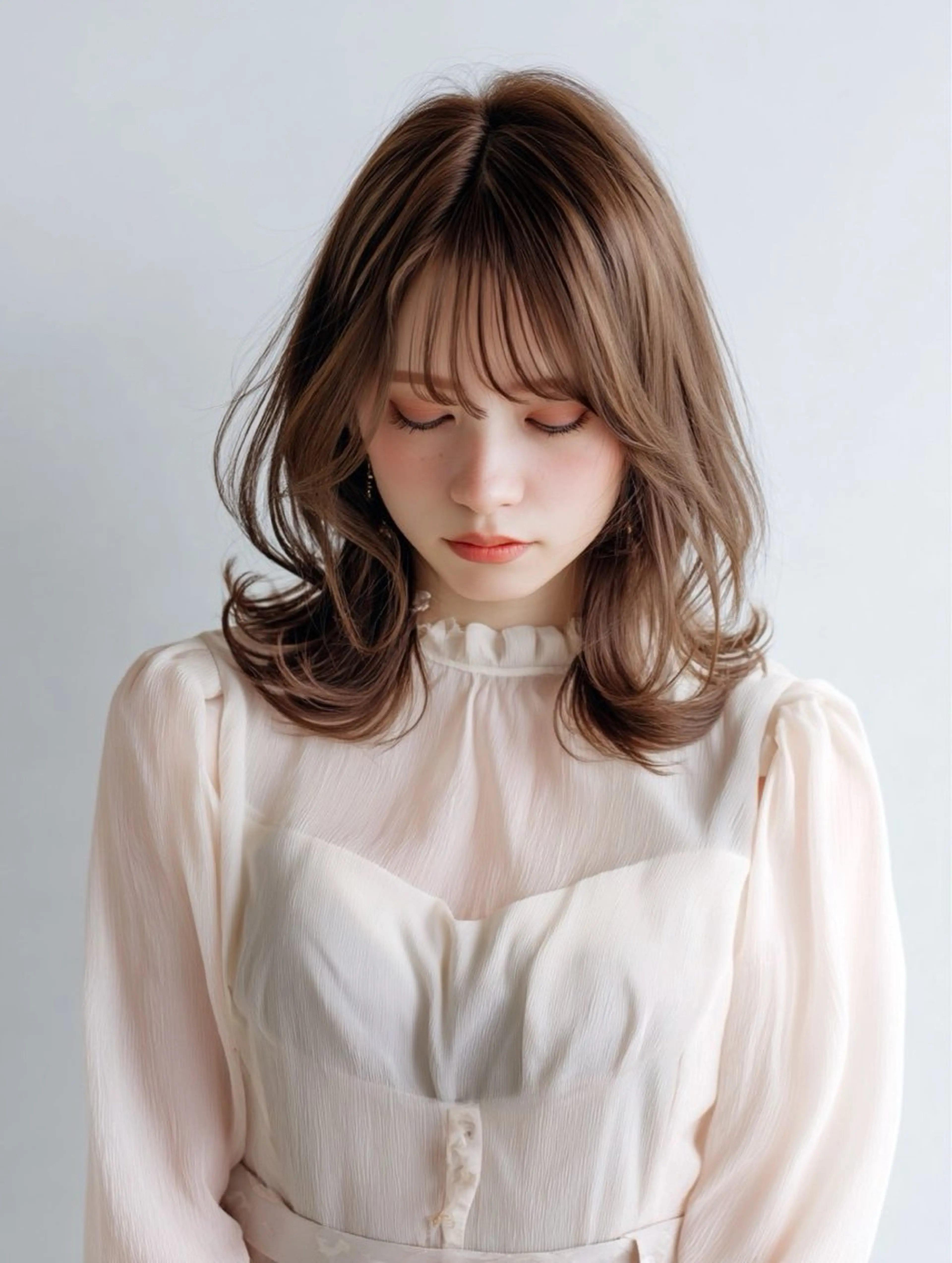 ミディアム レイヤーカット シースルーバング カット ヘアカラー トリートメント Link mili ゆうすけのヘアスタイル