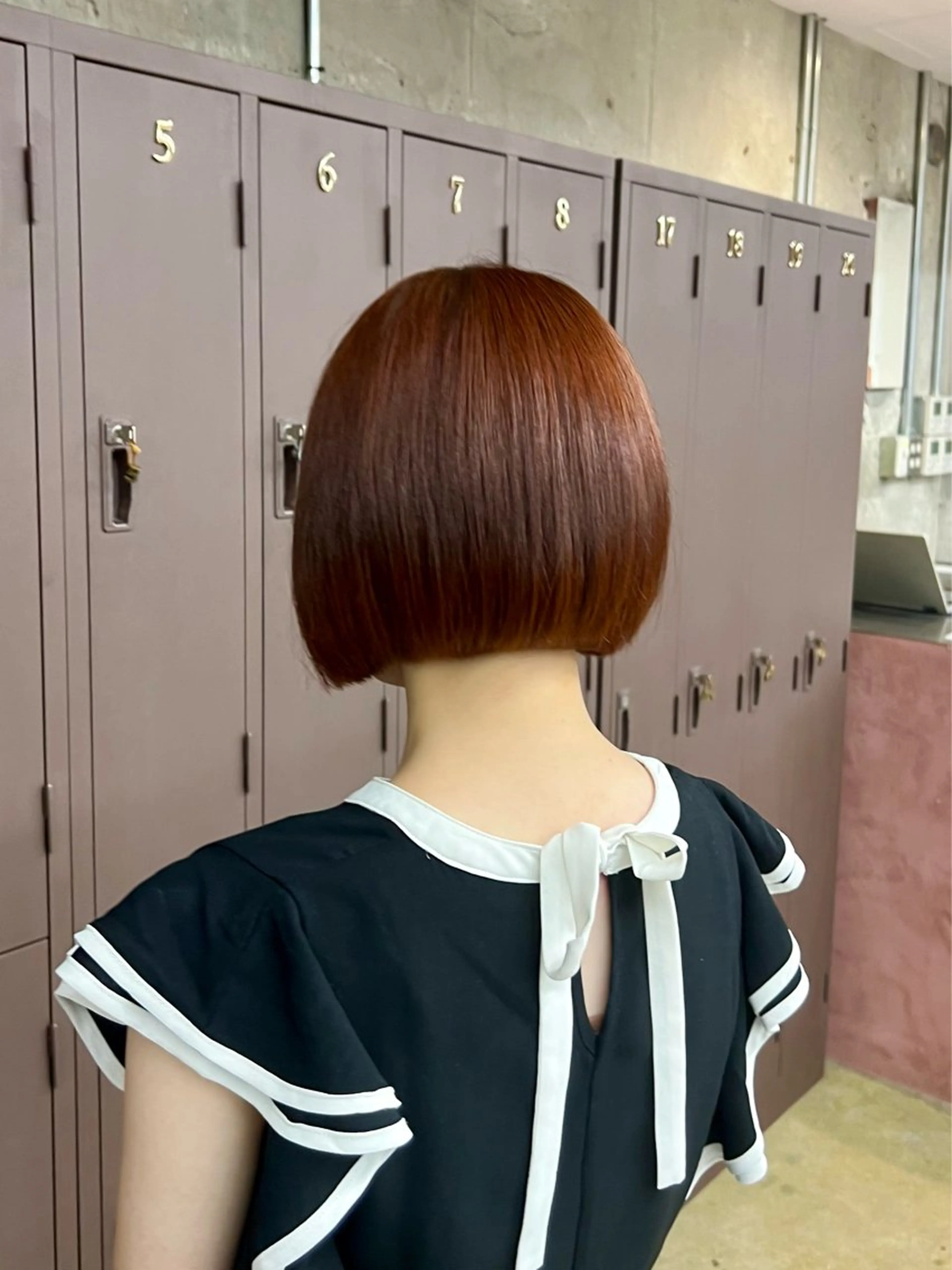 ミディアム カラー ブリーチ ブリーチなしカラー オレンジ ボブ era所属・azumi/ボブ/暖 色/オリーブ/縮毛のヘアスタイル