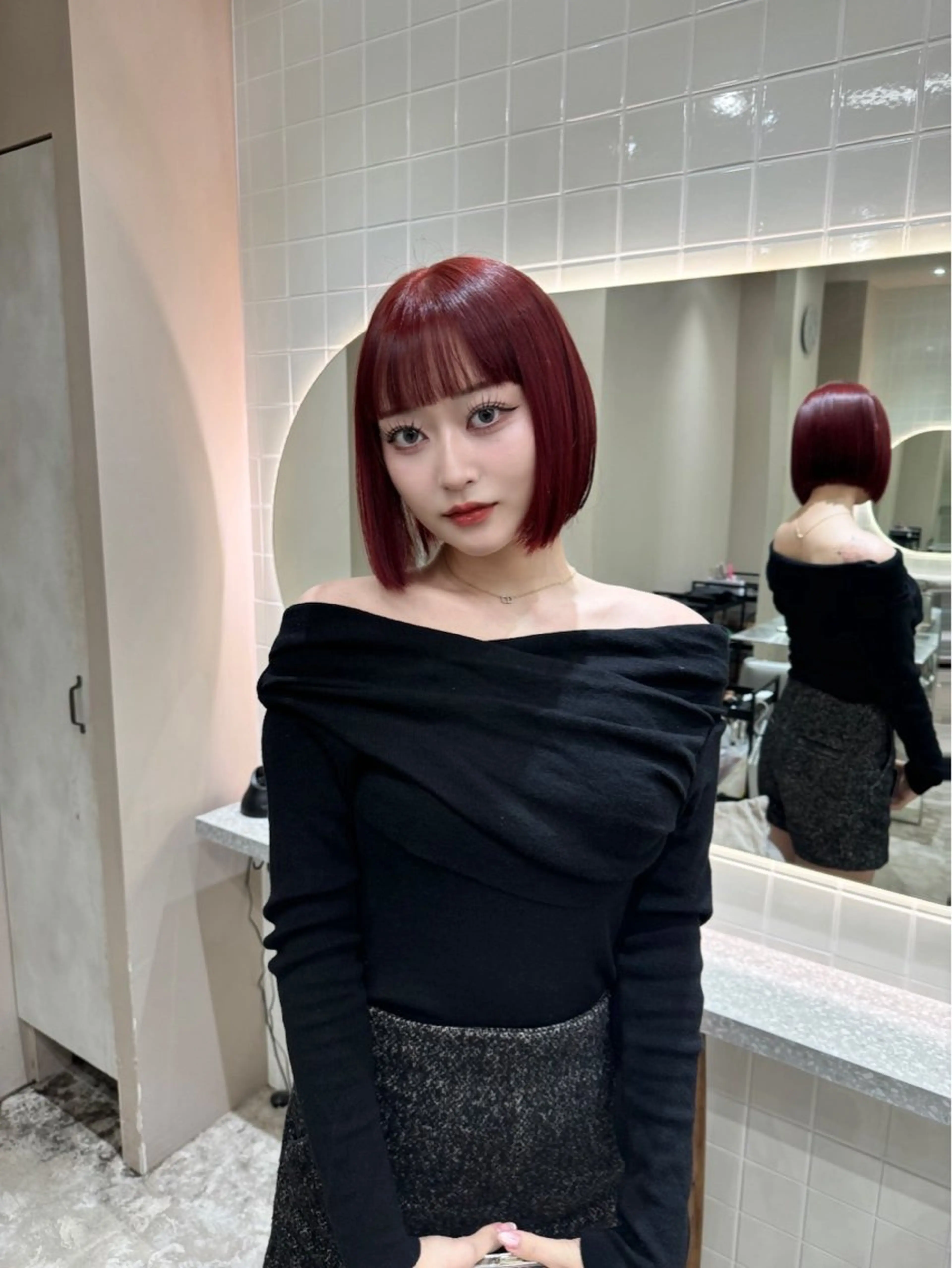 ショート カラー ボルドーカラー ダブルカラー ボブ ヘアカラー トリートメント Zina梅田茶屋町所属・Mayu💖 Zina梅田茶屋町のヘアスタイル