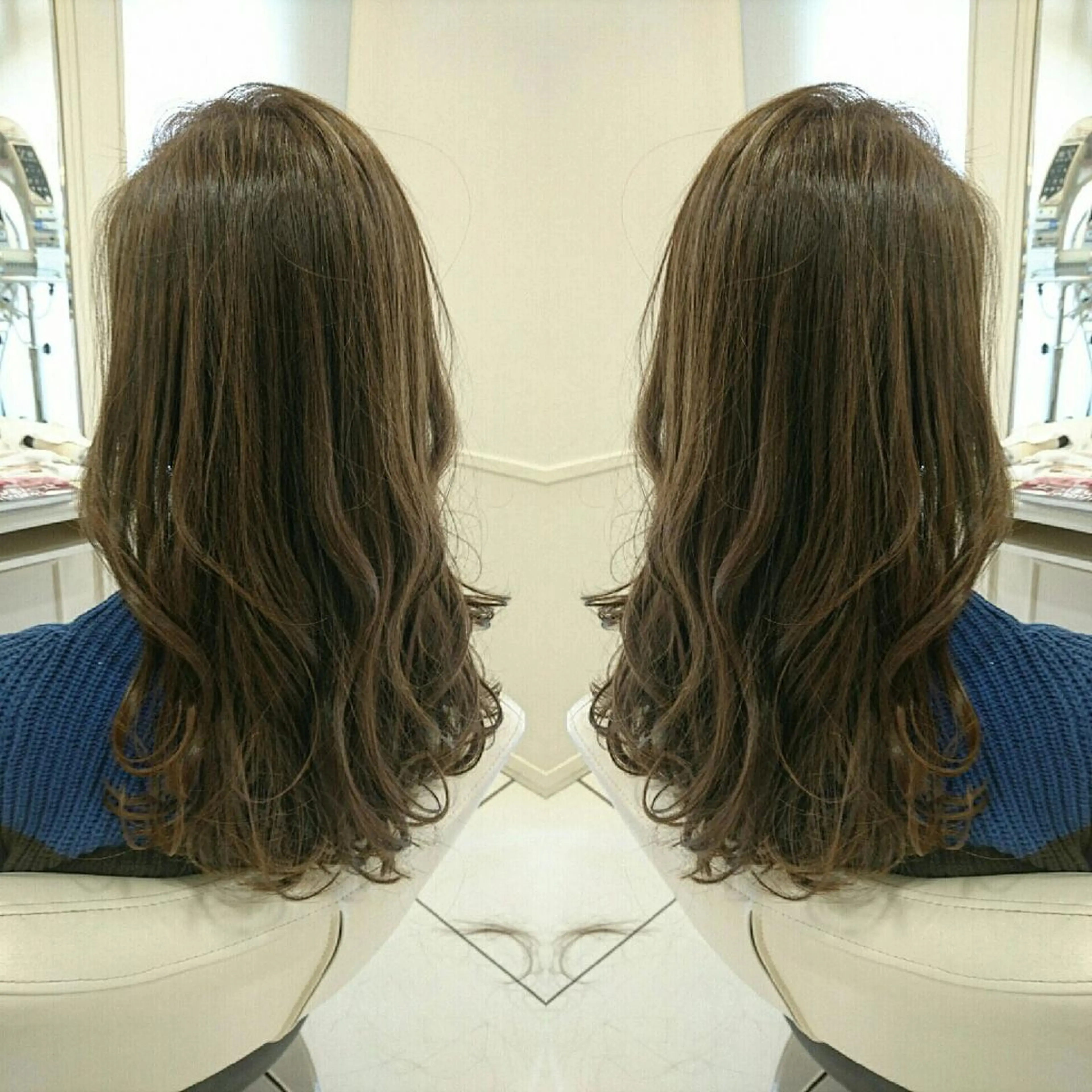 セミロング カラー アッシュ ベージュカラー 面谷 一光のヘアスタイル