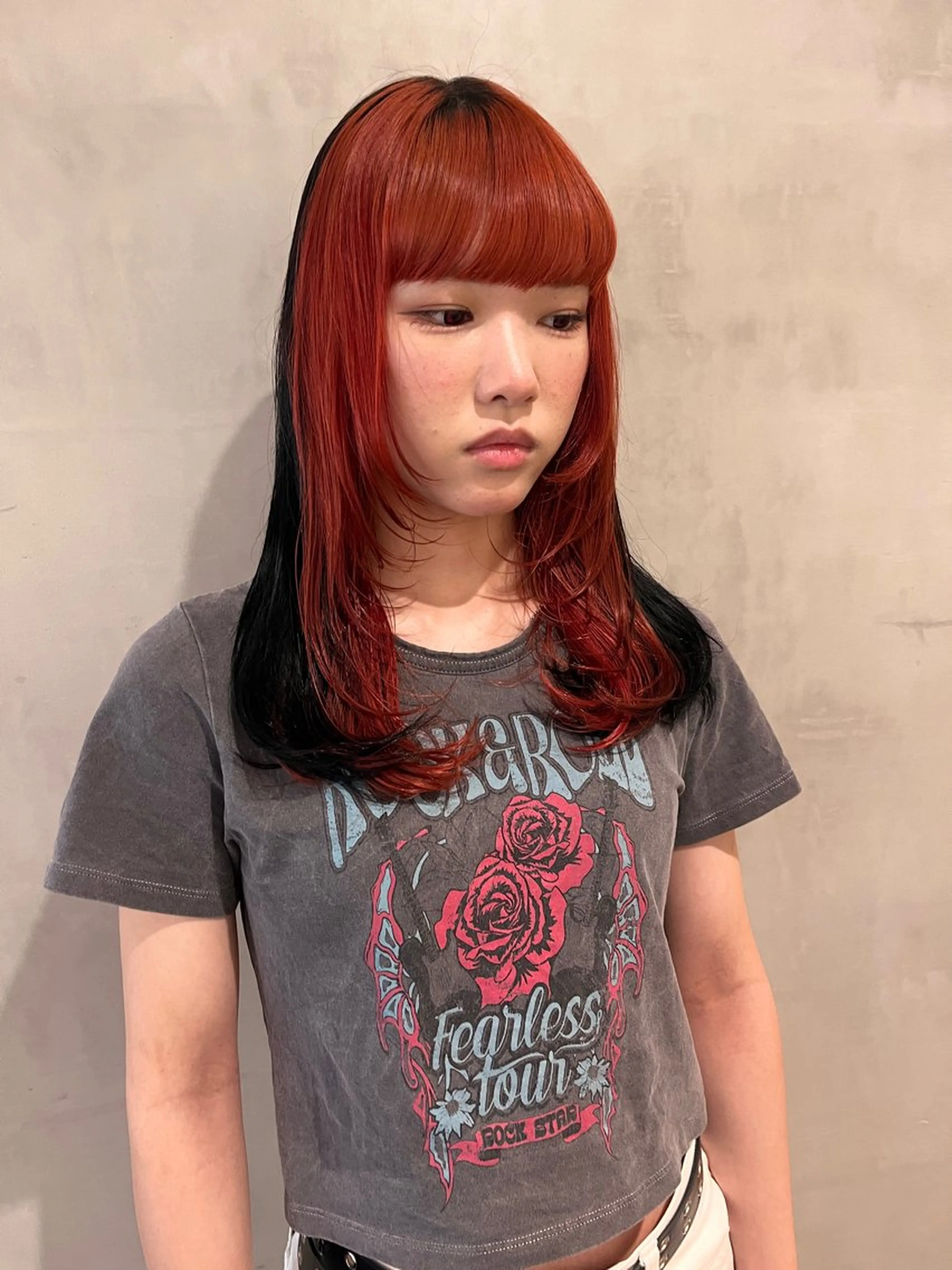 セミロング カラー オレンジ ヘアカラー トリートメント 暖色🍒姫カット🎀 オタク特化🎀ゆうなのヘアスタイル