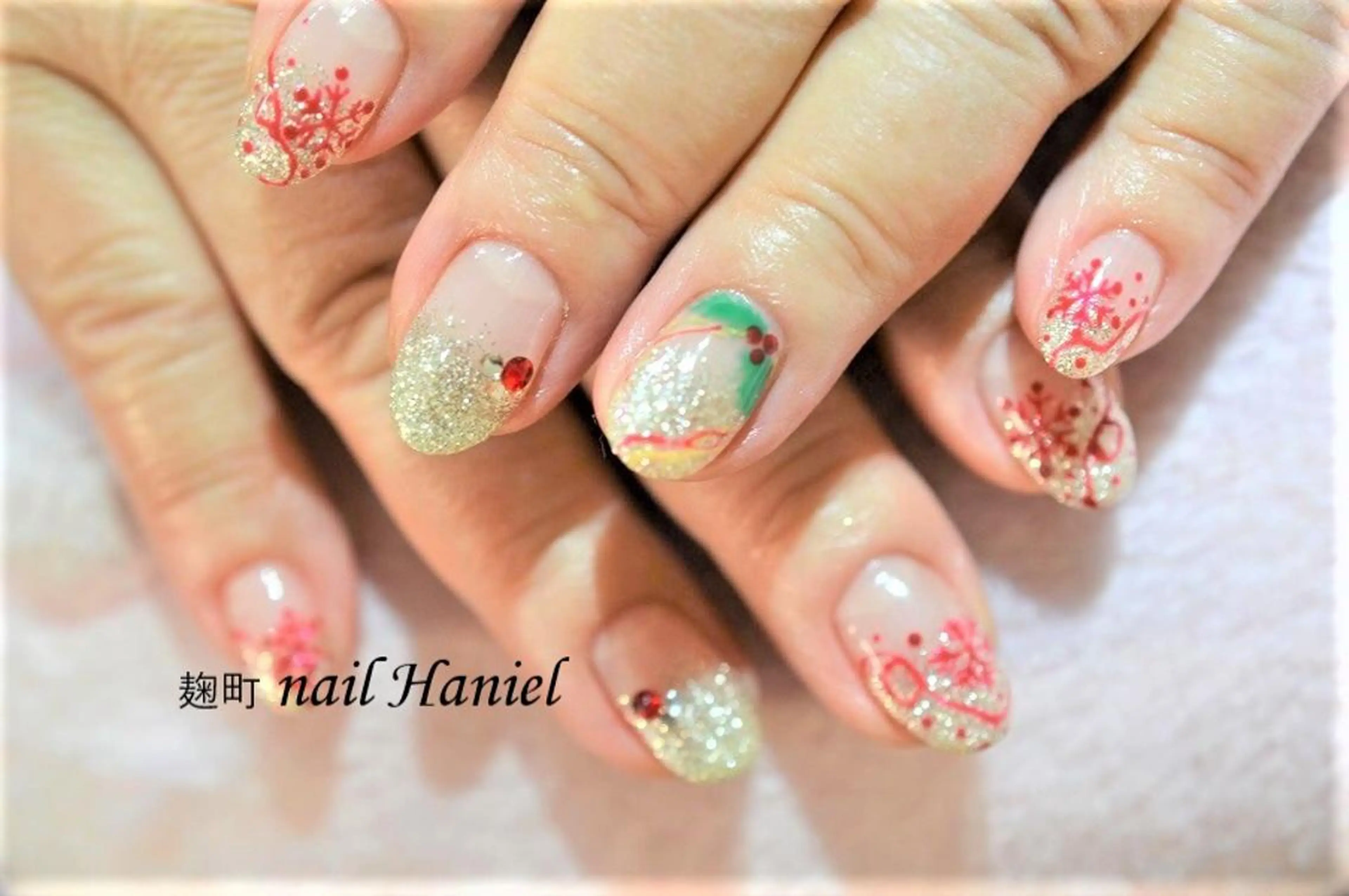 ネイル アートネイル ジェルネイル パラジェル 冬ネイル クリスマス nail Haniel所属・半蔵門サロンハニエル 魅神 ちよのネイルデザイン