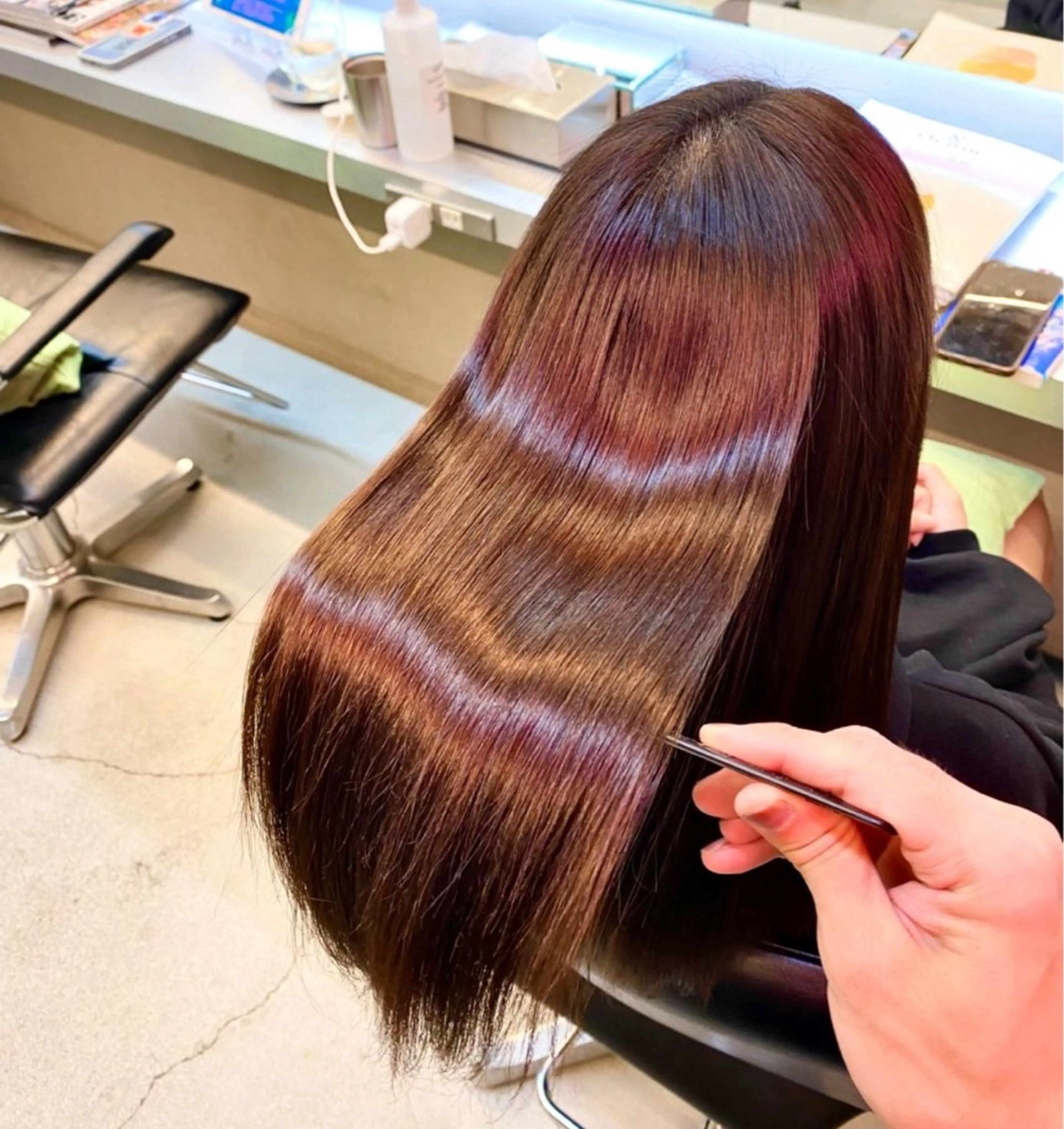 セミロング パーマ 伸ばしかけ 縮毛矯正 酸性ストレート ストレートパーマ 縮毛矯正 ✨髪質改善職人✨ デザインカラー/若林のヘアスタイル