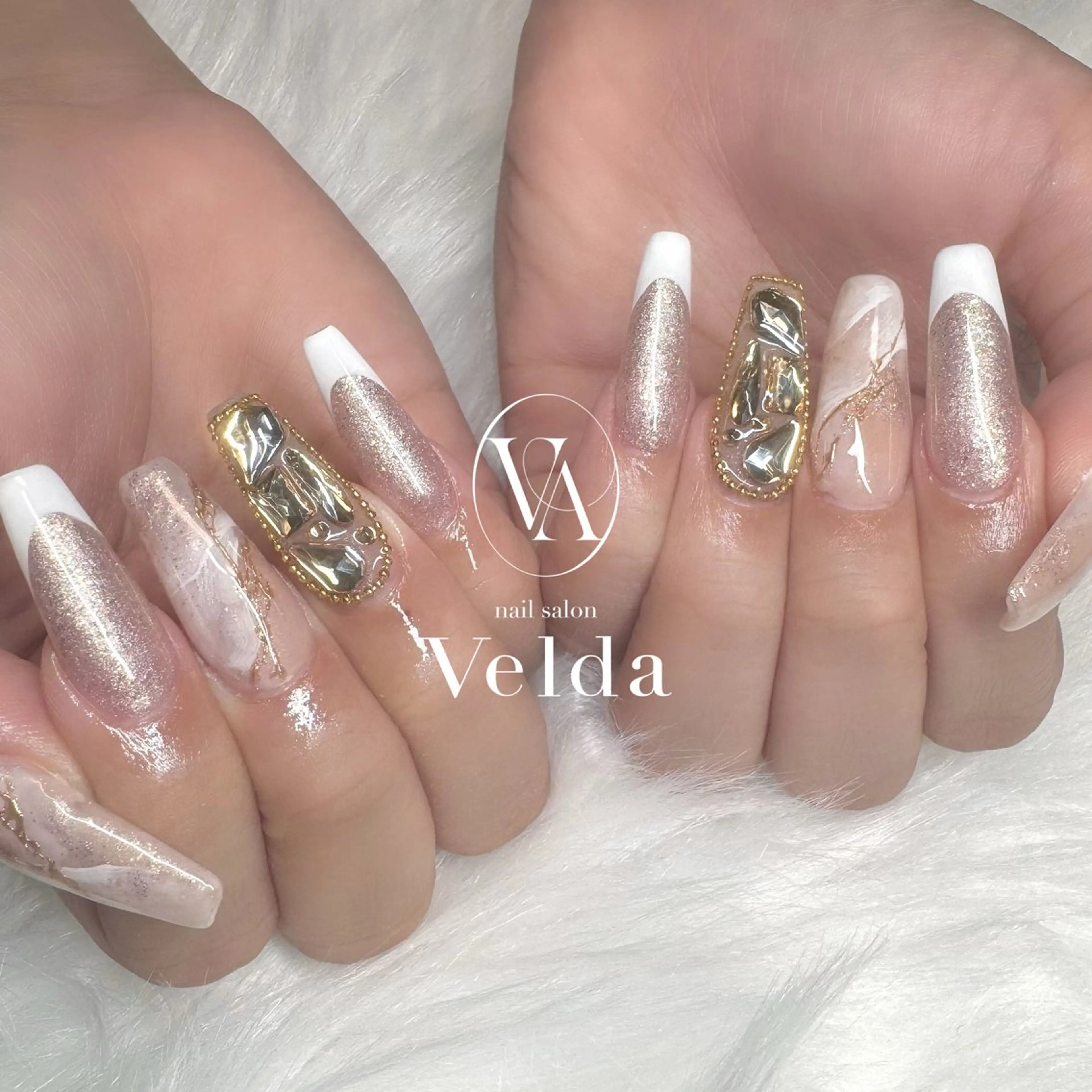 ネイル フレンチネイル 大理石ネイル(マーブル) ニュアンスネイル 💎スカルプ💎 Velda(ベルダ)のネイルデザイン