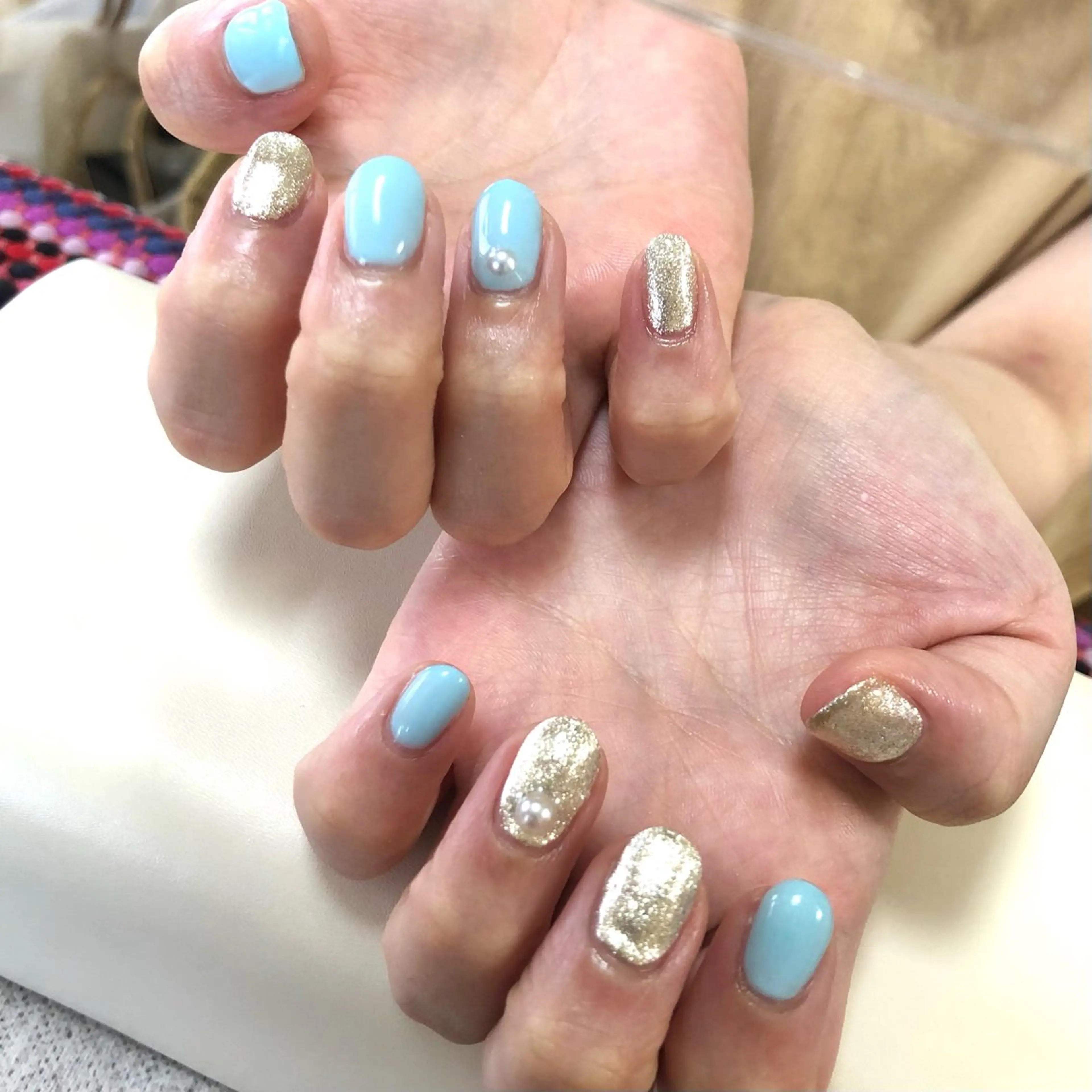 ネイル ブルー ゴールド ハンドネイル meeho所属・salon *meehoのネイルデザイン