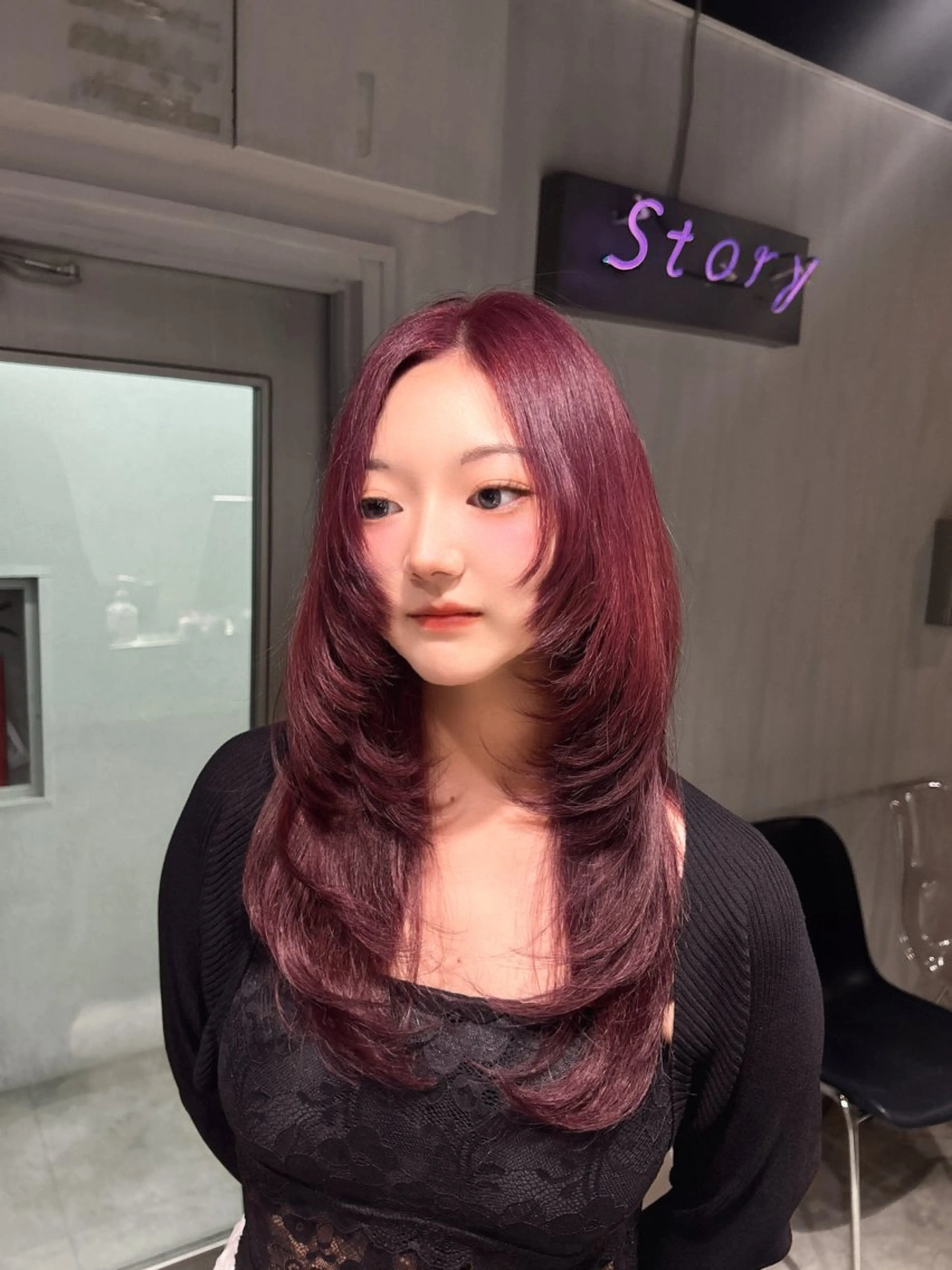 ロング 韓国風カラー 姫カット 韓国風ヘア レイヤーカット ワンホンレイヤー MEI🎀垢抜けカラ ー🎀韓国styleのヘアスタイル