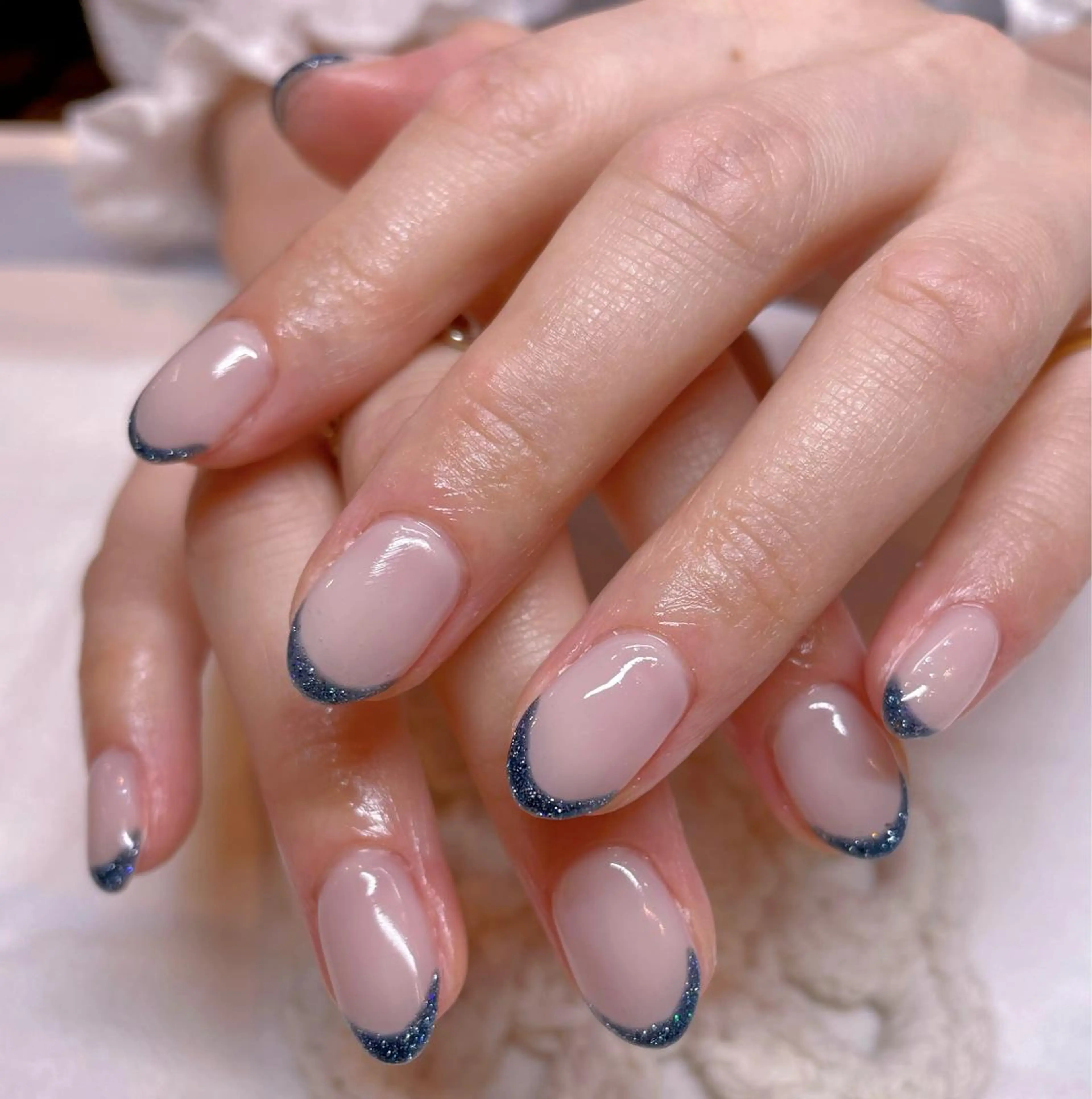 ネイル ブルー フレンチネイル ラメ(グリッター) ホワイト ハンドネイル ネイリスト ❄️ユキ❄️のネイルデザイン