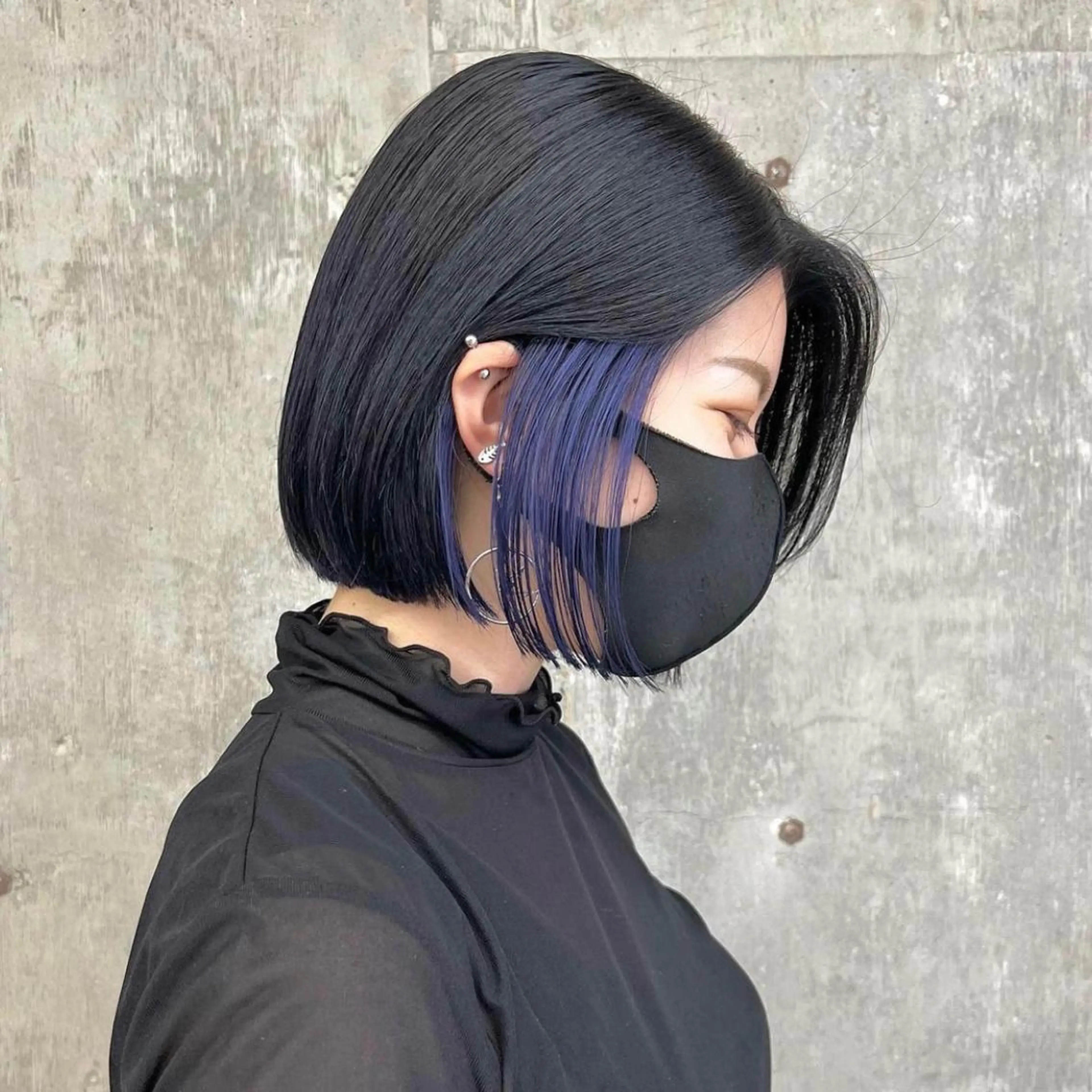 ミディアム カラー ブルーカラー ブルーラベンダー インナーカラー ラベンダーカラー ボブ カット ヘアカラー 韓国 /男女🆗 細江　美紅のヘアスタイル
