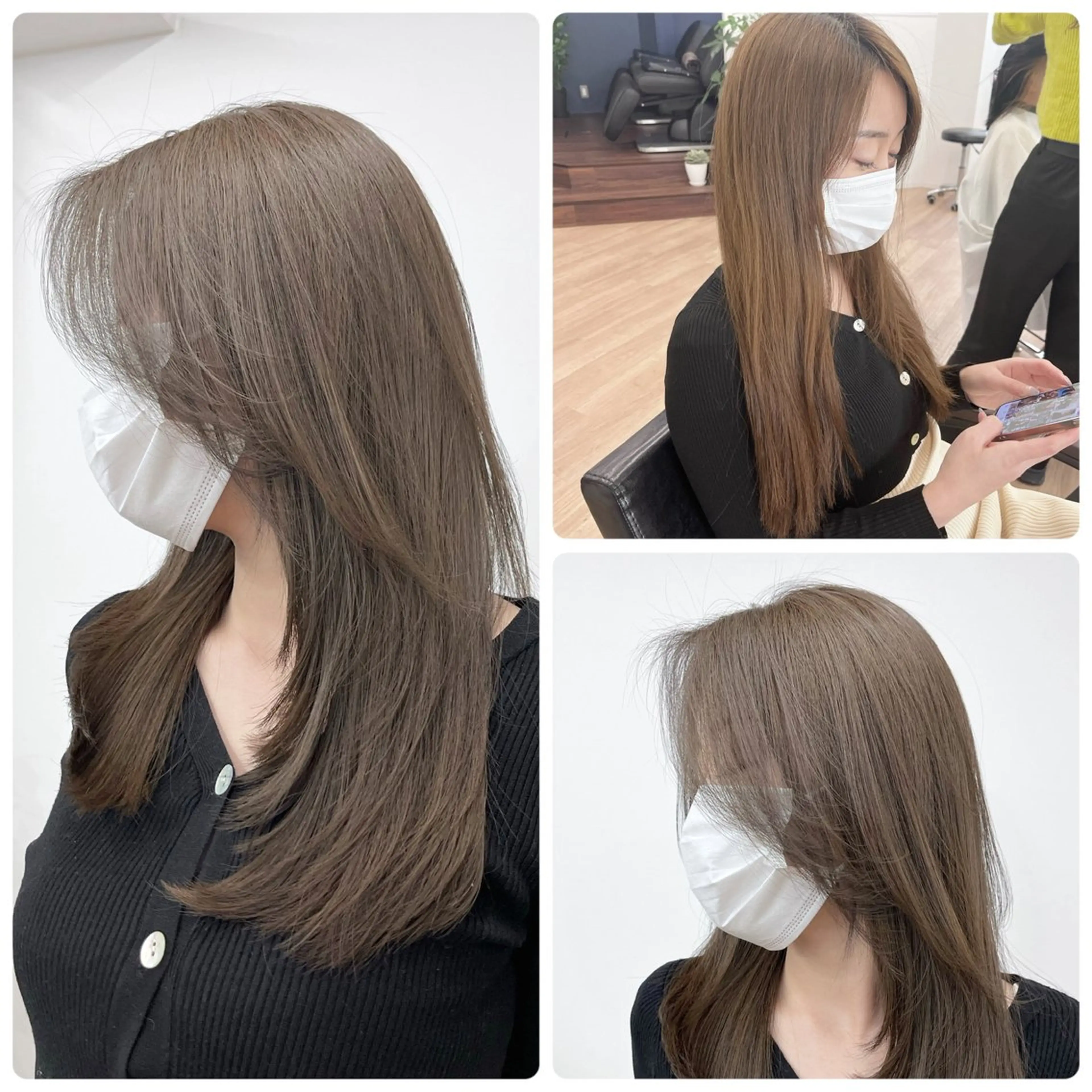 ロング カラー 韓国風ヘア 似合わせカット 小顔カット カット ヘアカラー トリートメント 武田涼レイヤーカット 髪質改善×縮毛矯正のヘアスタイル