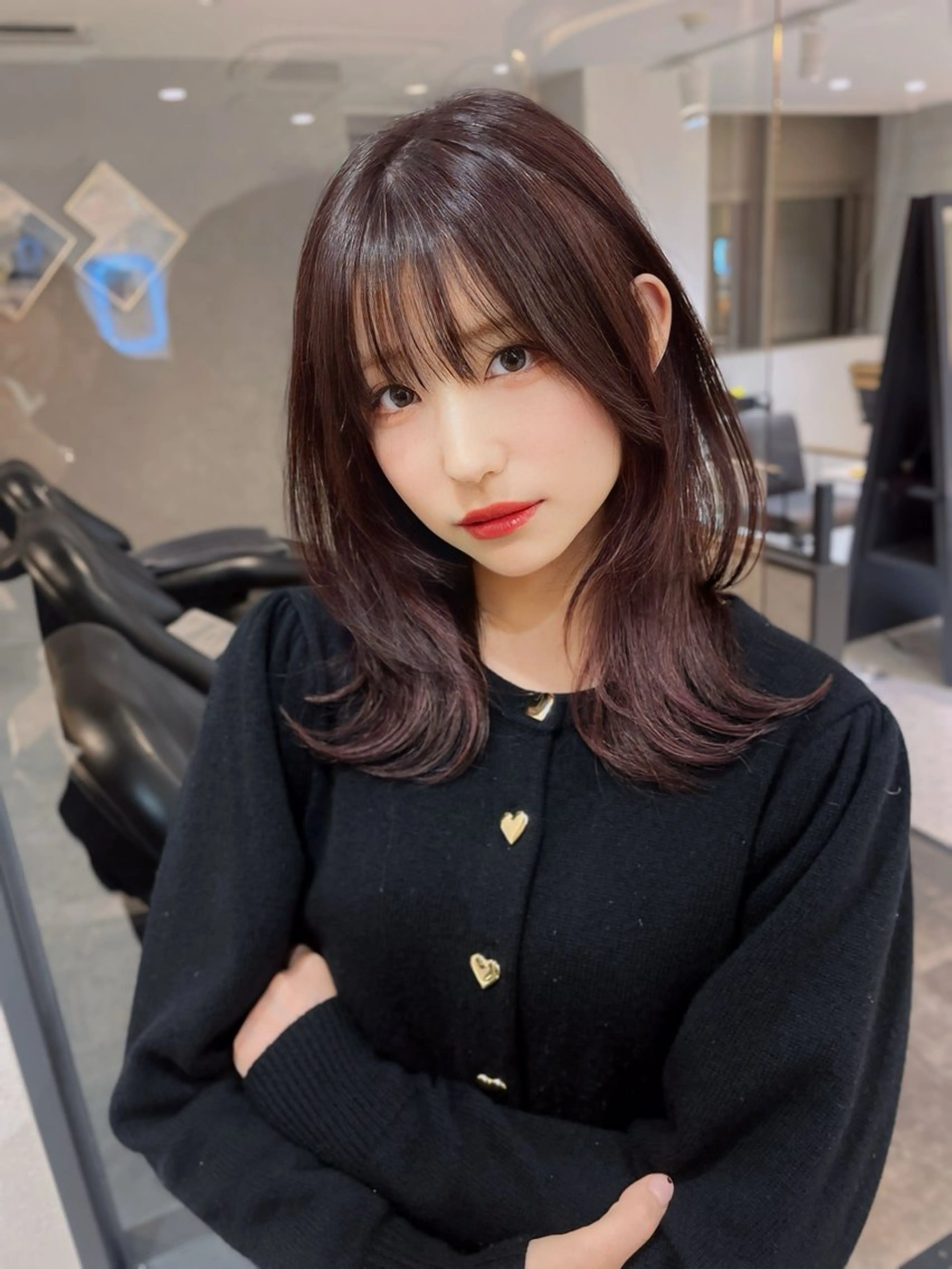 セミロング カラー トリートメント 韓国🇰🇷レイヤー 透明感/秀瑛🩶のヘアスタイル