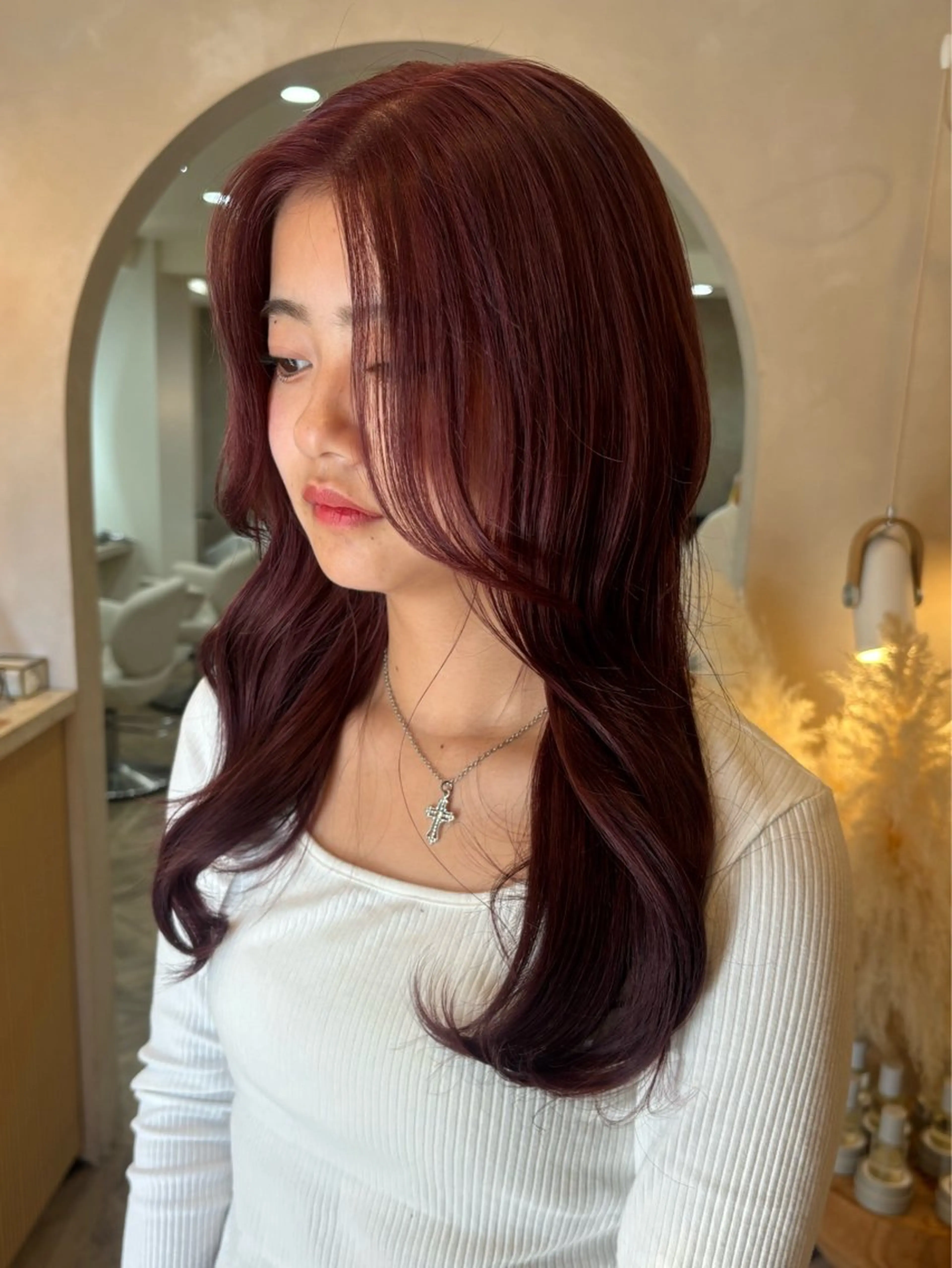 ロング ヘアカラー トリートメント 暖色/ミルクティー/ レイヤー/yuriaのヘアスタイル