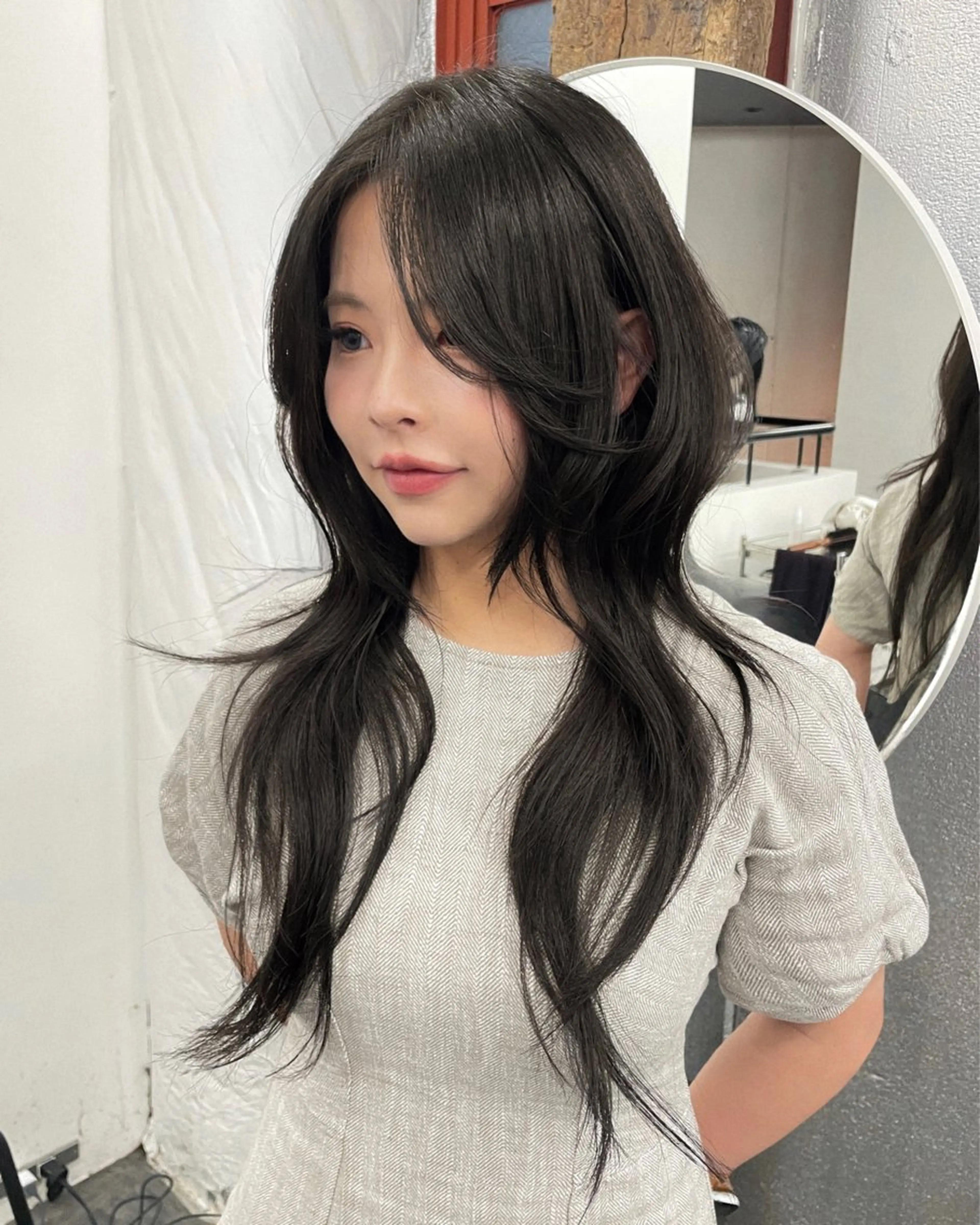 ロング カラー パーマ レイヤーカット カット トリートメント ハッシュカット/ 韓国ヘア☽⋰mahoのヘアスタイル