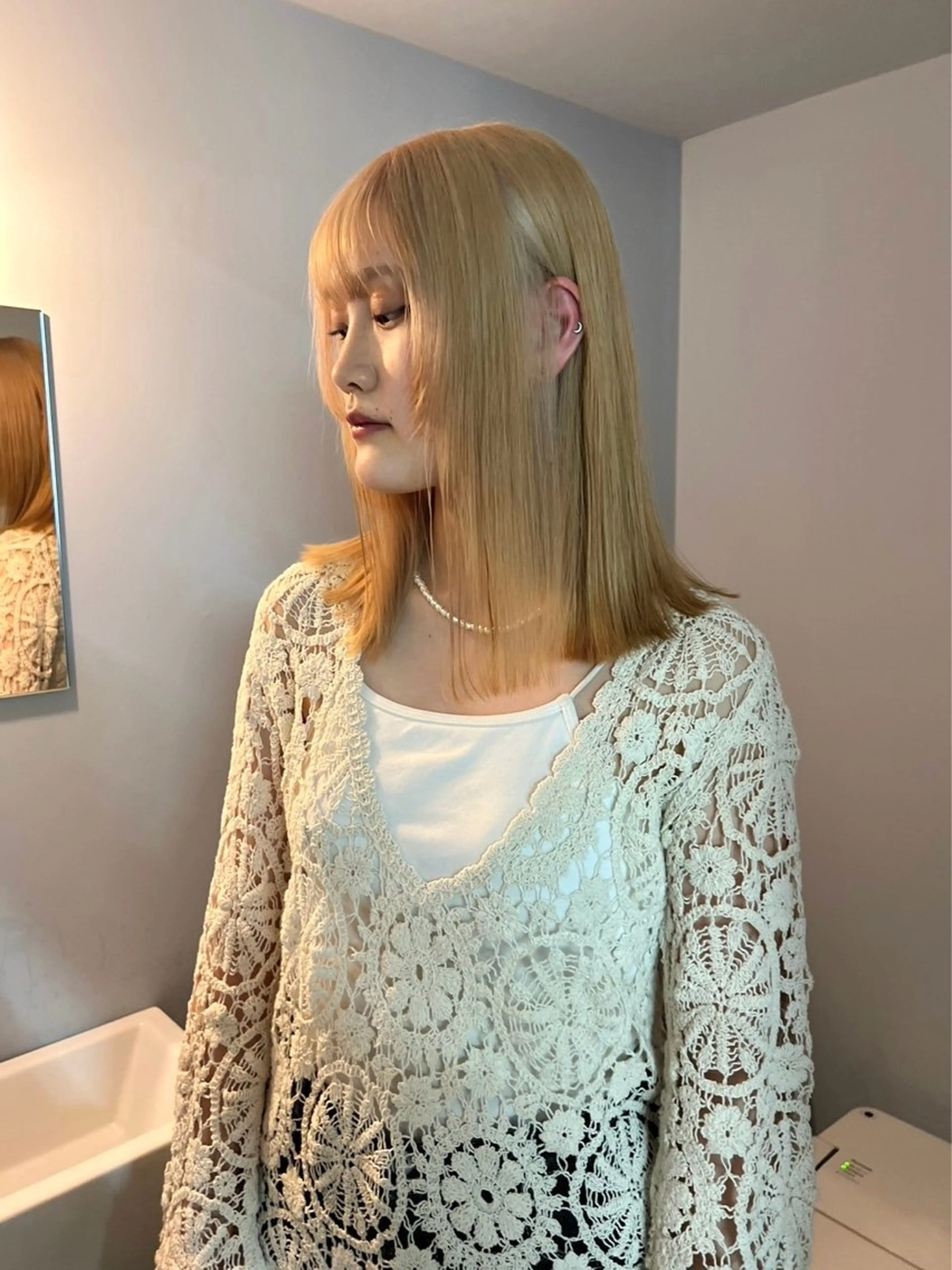 ミディアム カラー ヘアカラー トリートメント カットモデル/ ハイトーン/ゆうあのヘアスタイル