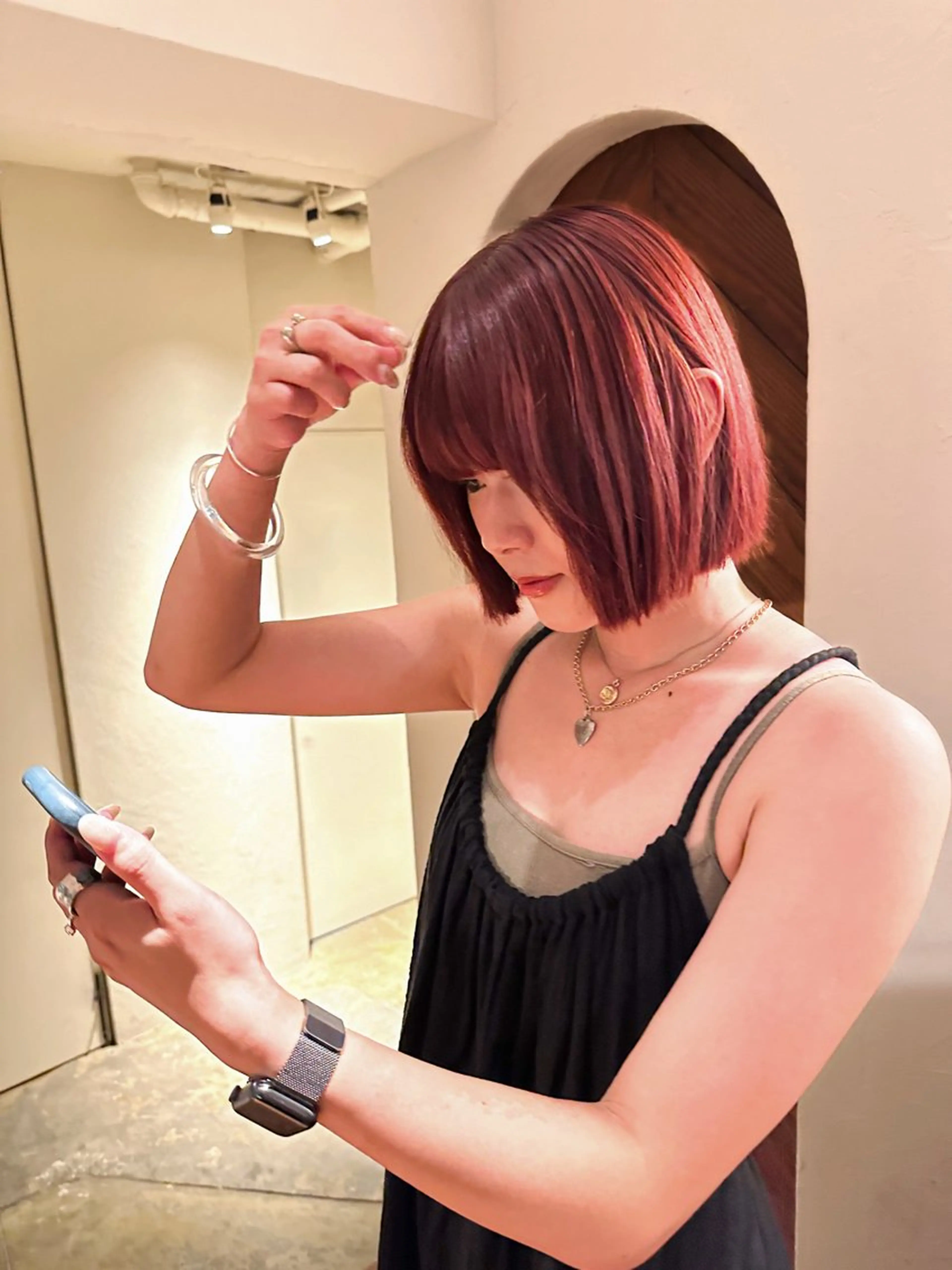 ミディアム カラー ヘアアレンジ カット ヘアカラー トリートメント ヘアセット 🧡ono🧡暖色/ 切りっぱなしボブ🧡のヘアスタイル