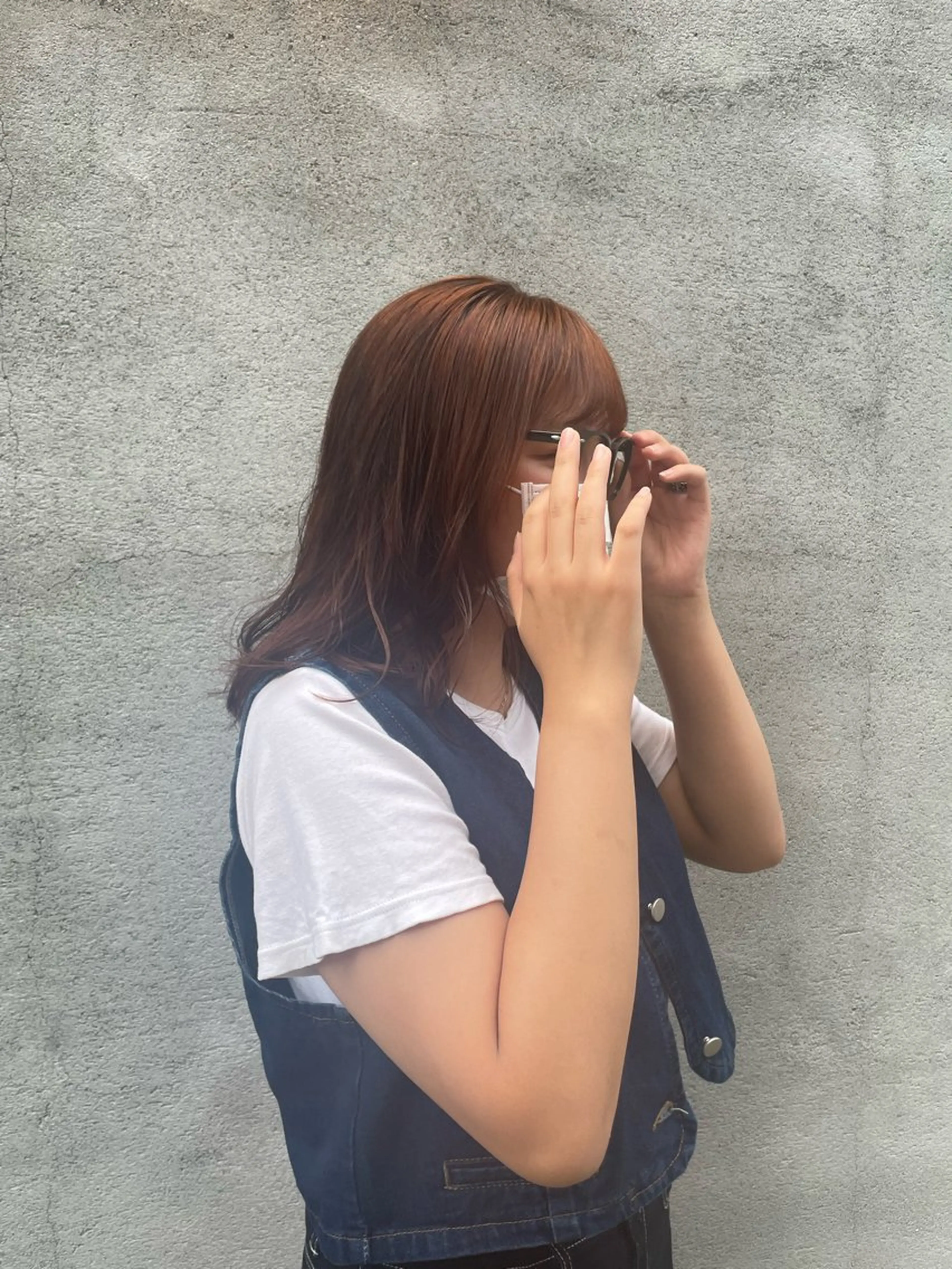 ミディアム カラー オレンジ カット ヘアカラー 顔周りカット 🎀サヤカ🎀のヘアスタイル