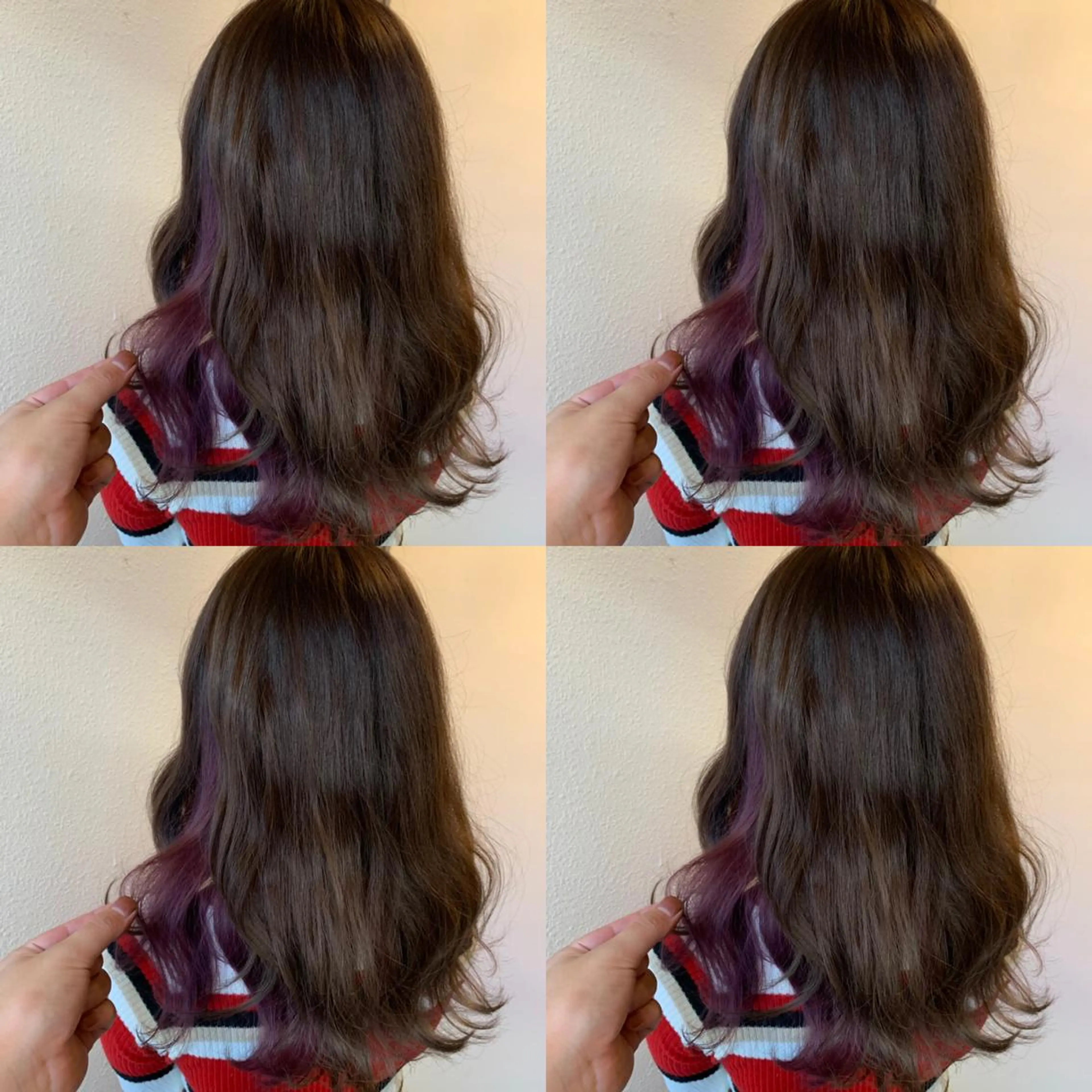 セミロング カラー インナーカラー パープルカラー 似合わせ/ブリーチ カラー.岡田友仁のヘアスタイル