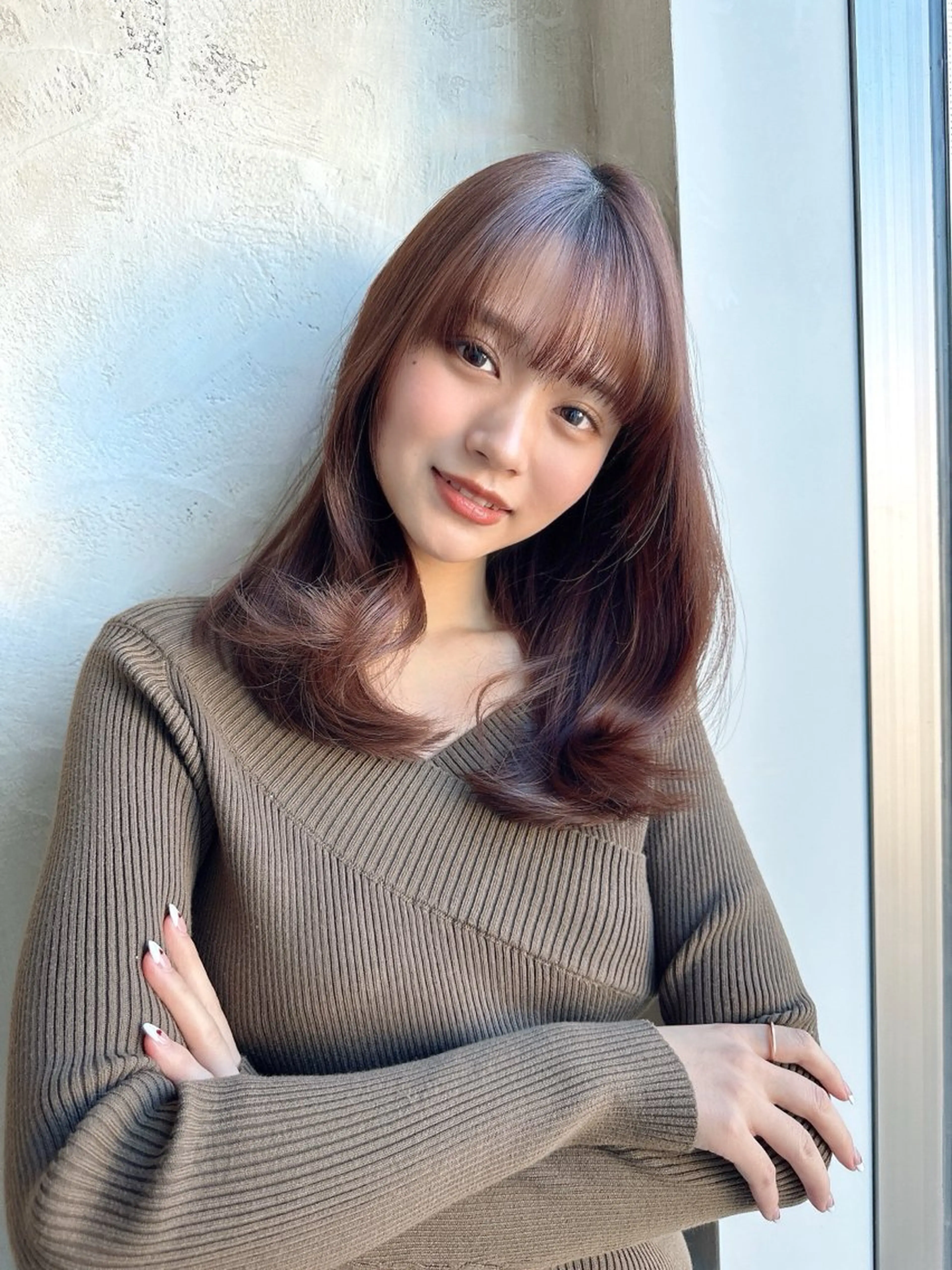 セミロング カラー 透明感カラー 小顔カット トリートメント カット ヘアカラー トリートメント ヘッドスパ 石戸谷　海斗/韓国 レイヤー/艶カラーのヘアスタイル