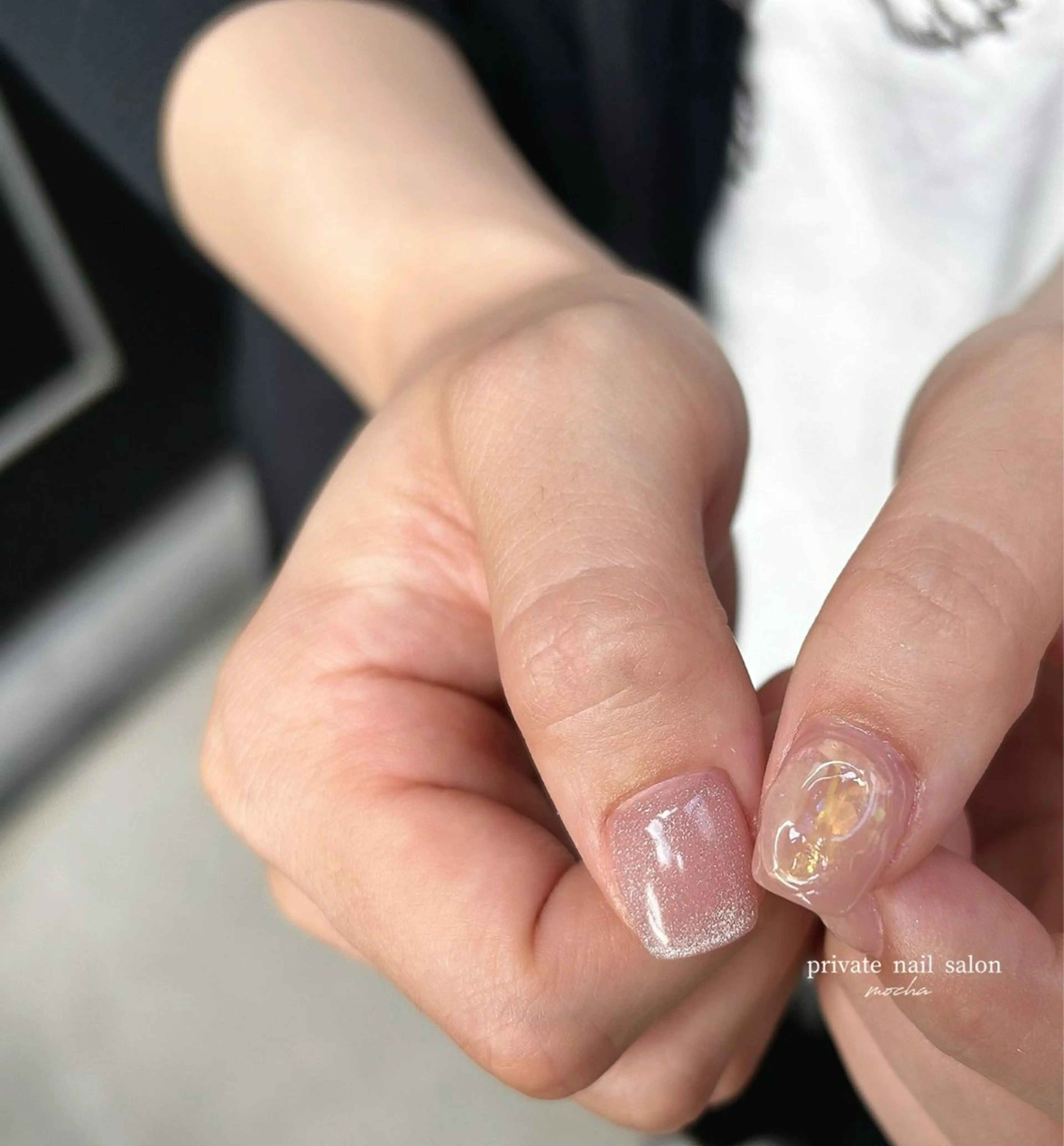 ネイル カジュアル フレンチネイル マグネットネイル ミラーネイル ニュアンスネイル ハンドネイル mocha nailのネイルデザイン