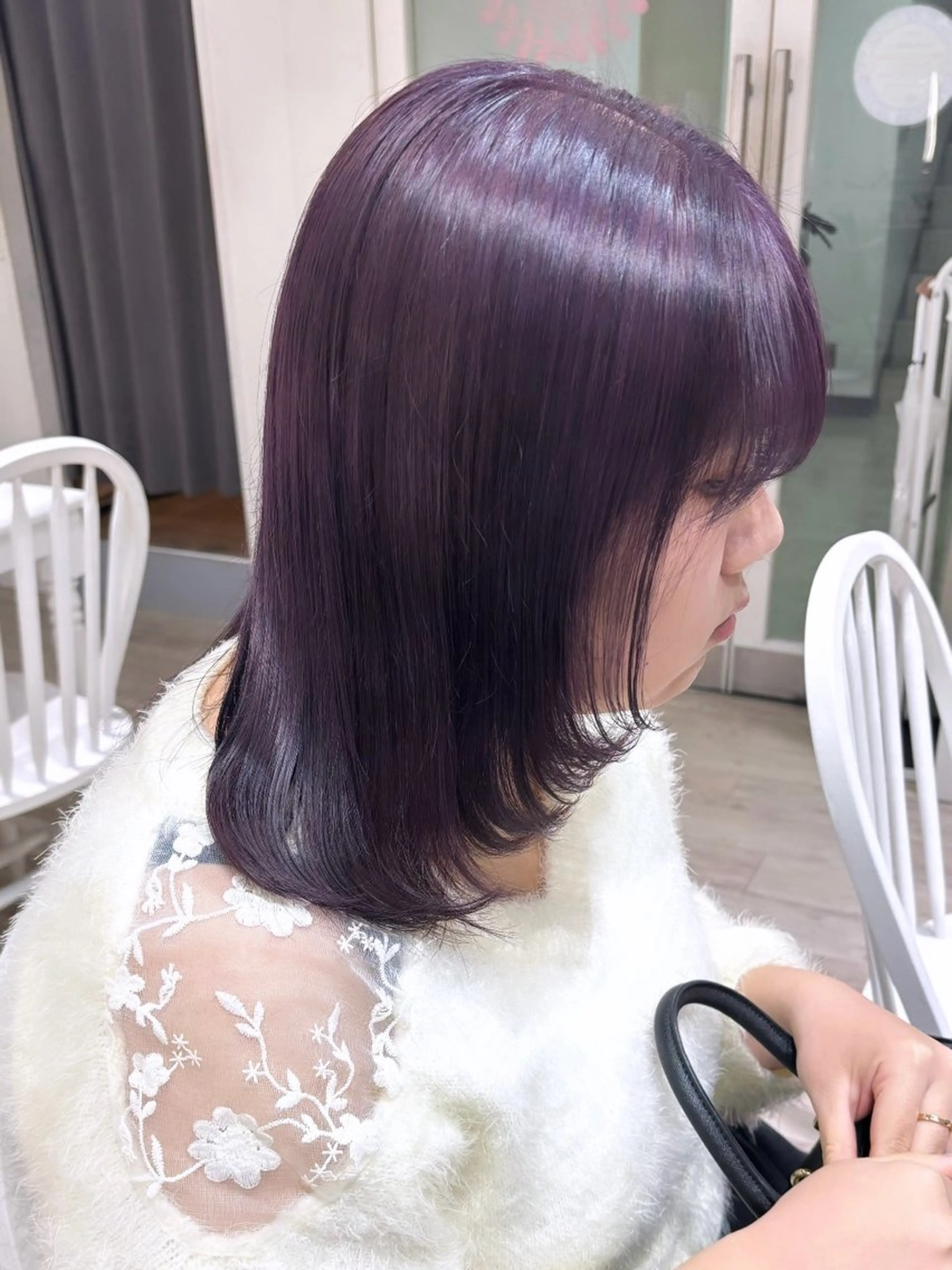 ミディアム カラー ブリーチ ラベンダーカラー カット ヘアカラー トリートメント Eliss 堀江所属・暖色カラー🎀 門内 梨真のヘアスタイル