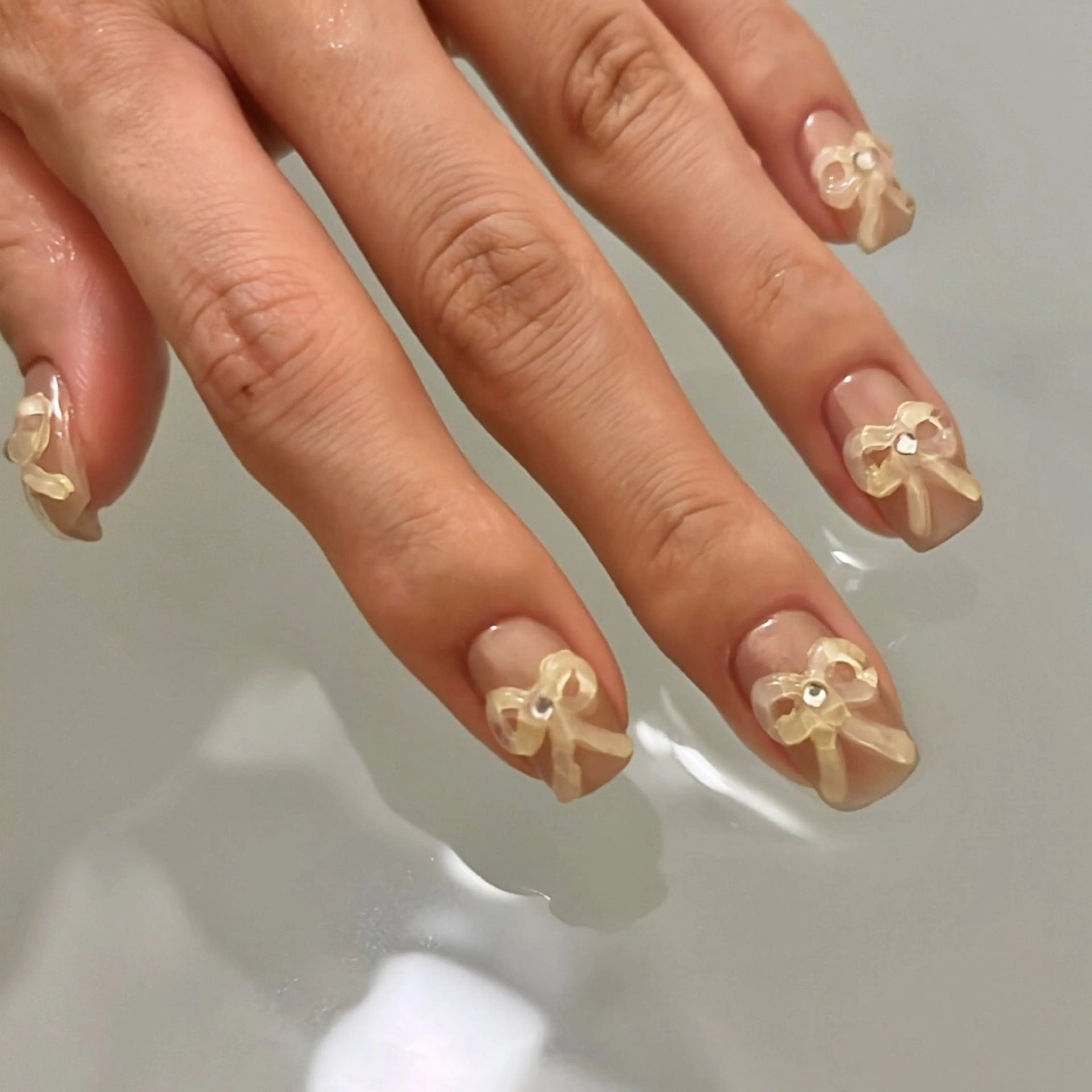 ネイル グリーン 韓国ネイル リボン ハンドネイル nail salon O (en)所属・vegh. nail／阿波座のネイルデザイン