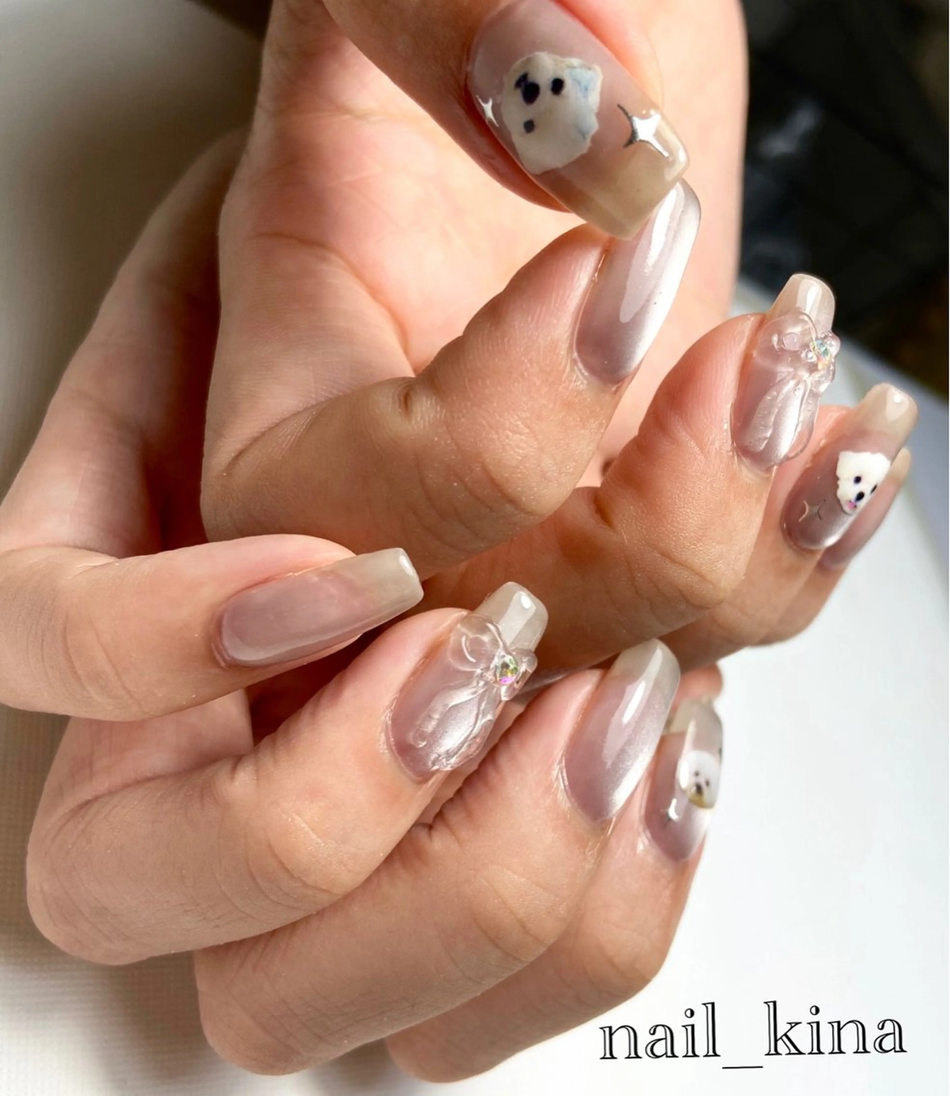 ネイル 持ち込み リボン ハンドネイル nail_ kinaのネイルデザイン
