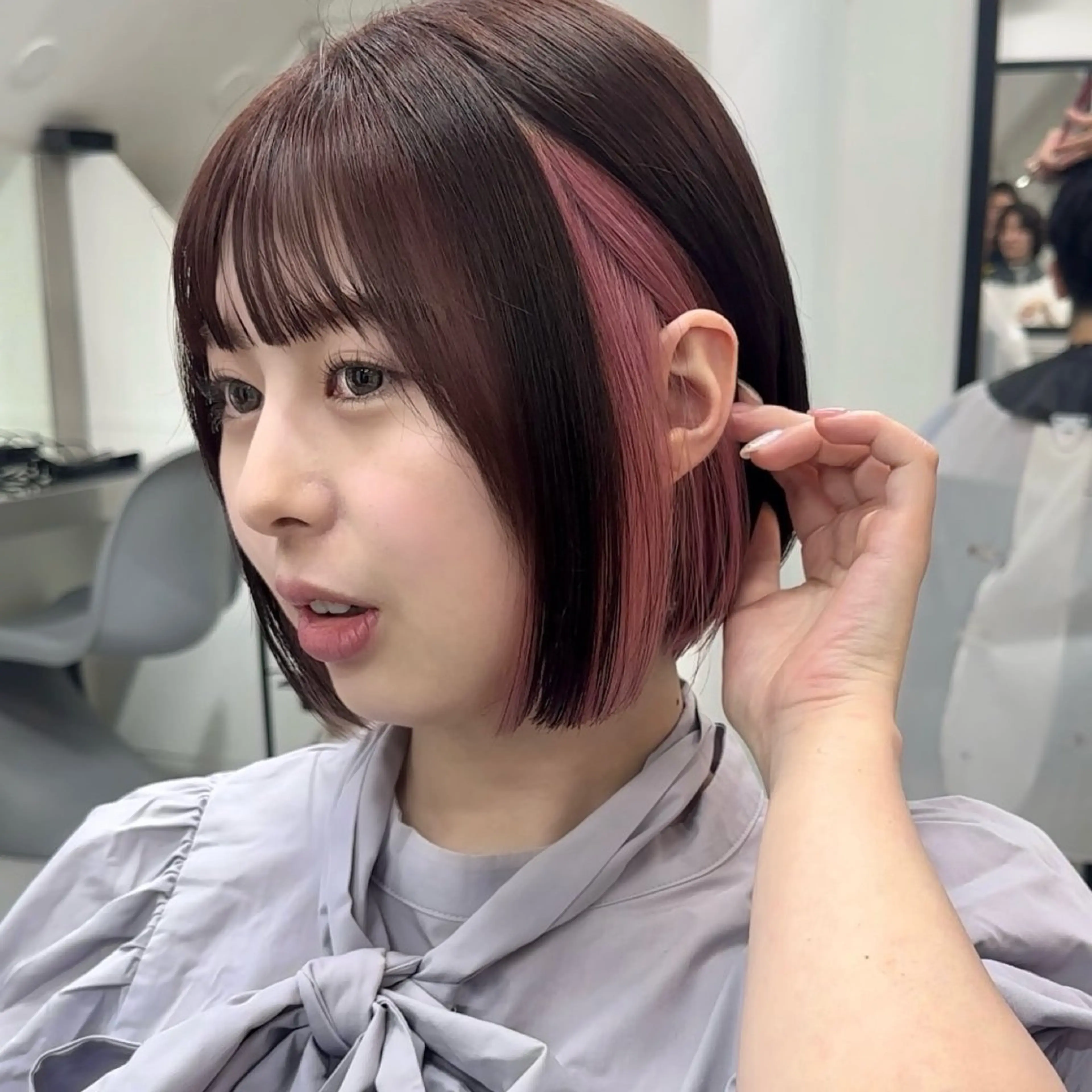 ミディアム カラー インナーカラー ピンクカラー ボブ カット ヘアカラー トリートメント インナーカラー/レイ ヤーカット♡/マキシのヘアスタイル