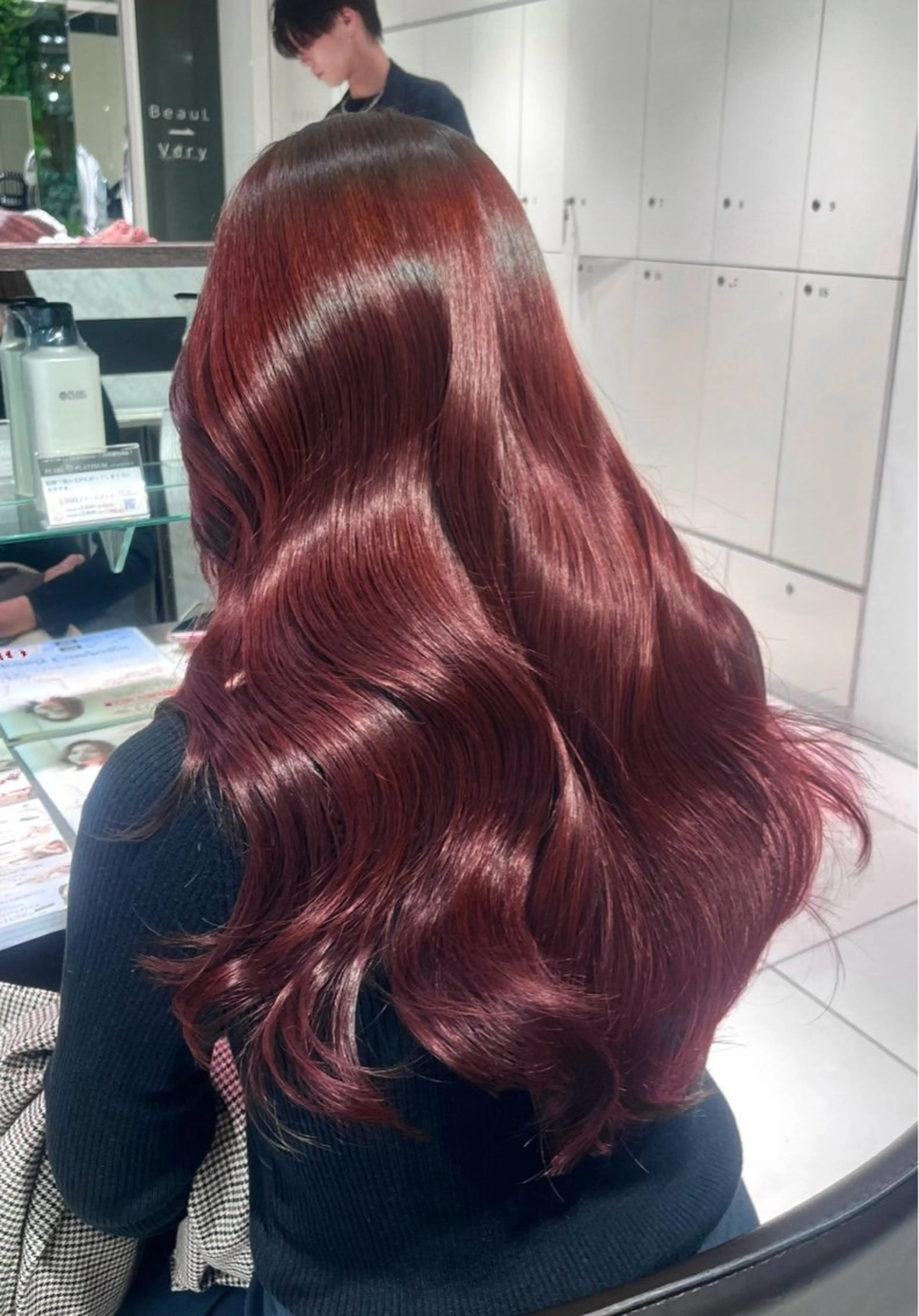 ロング 似合わせカット ヘアカラー チェリーレッド韓国 つや髪🍒Honoのヘアスタイル