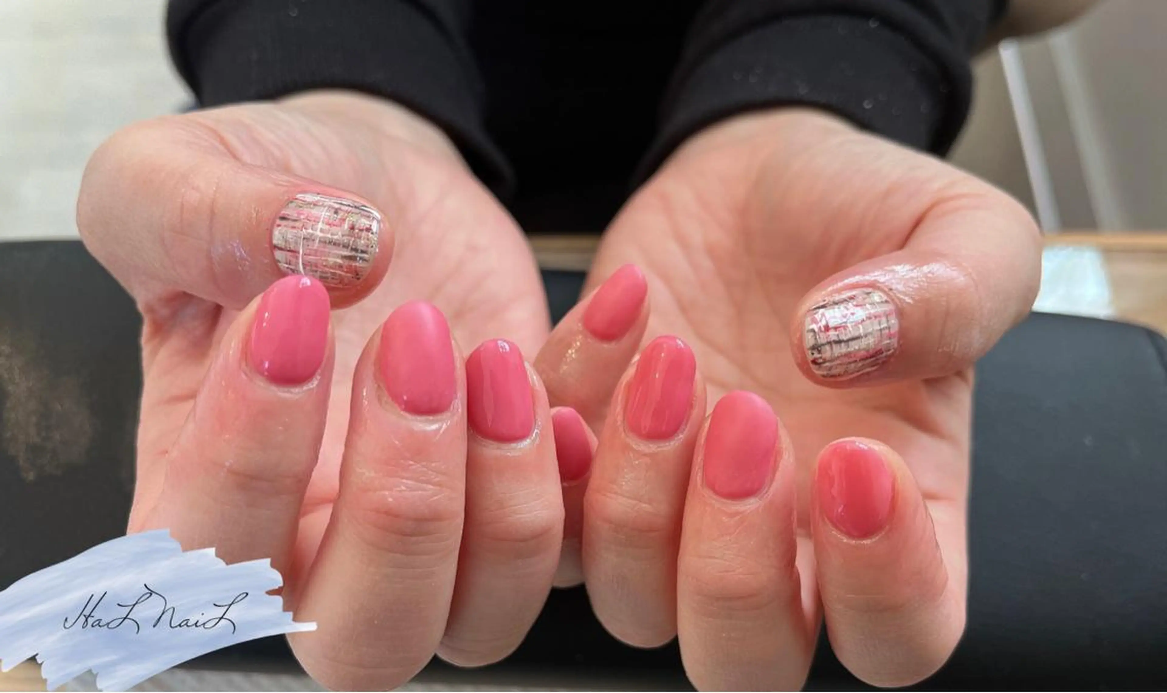 ネイル マットネイル ピンク ツイードネイル ハンドネイル HaL NaiLのネイルデザイン