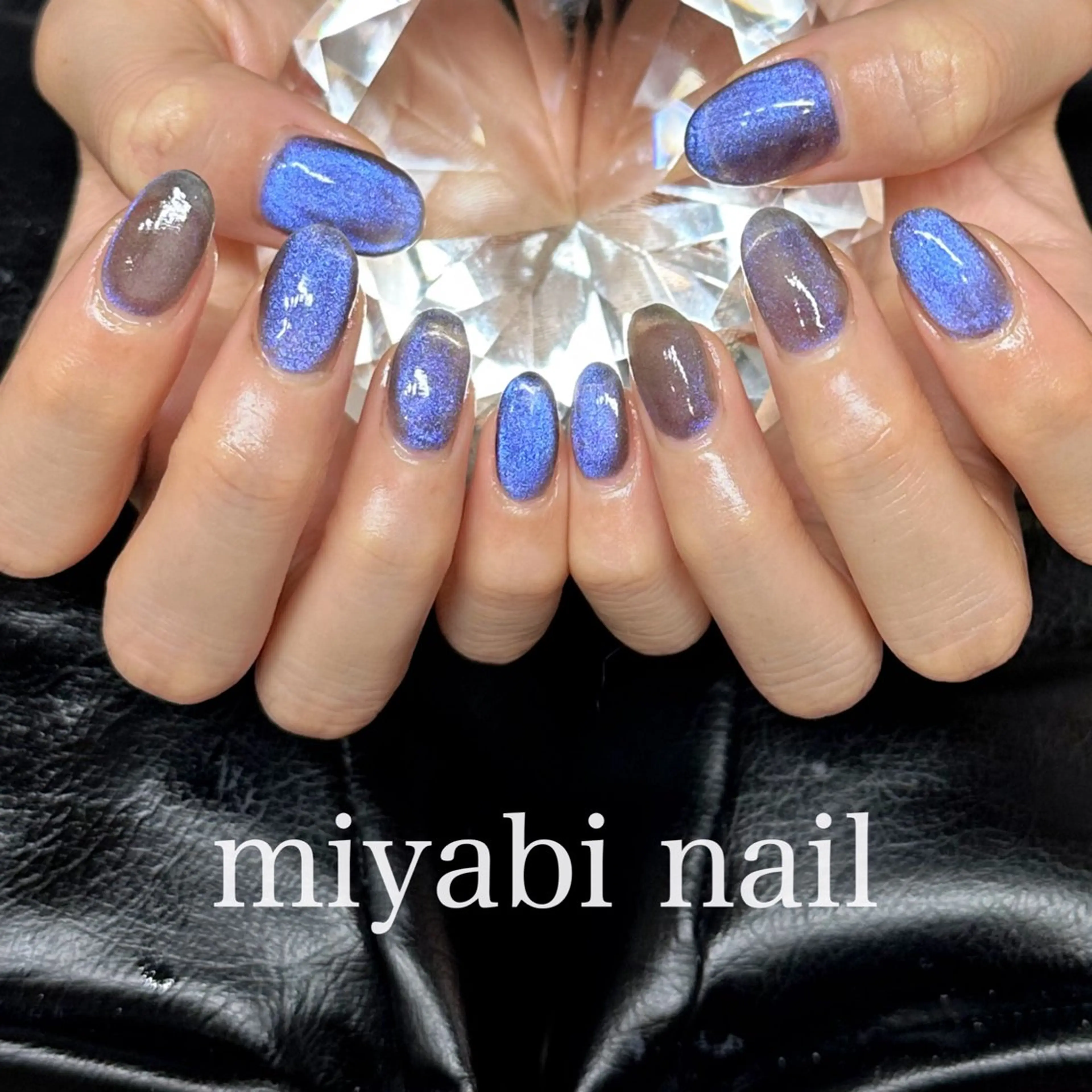ネイル ブルー マグネットネイル 持ち込み 春ネイル ハンドネイル miyabi nail 桂川駅近くのネイルデザイン