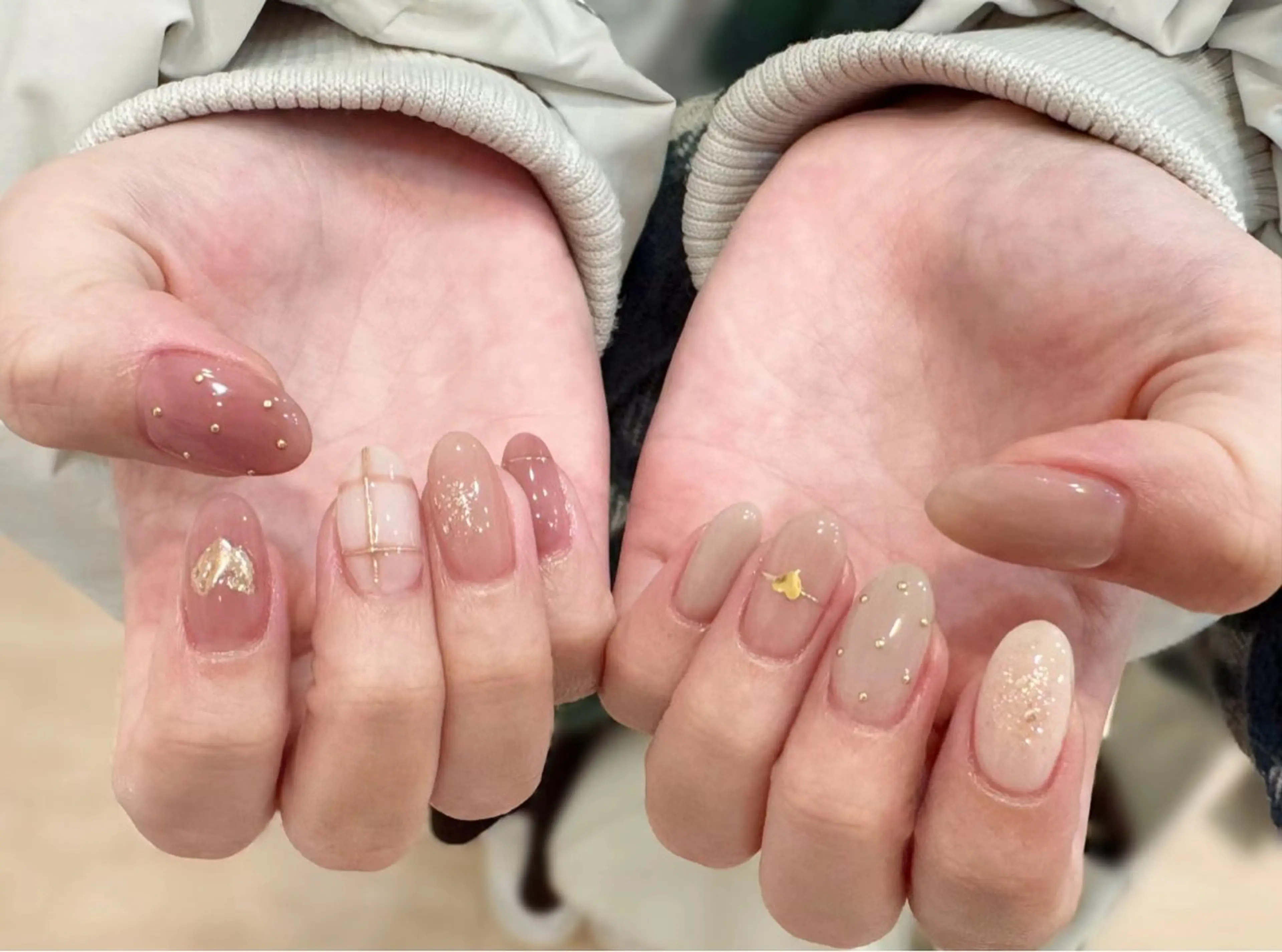 ネイル カジュアル ハート ミラーネイル ニュアンスネイル オフィスネイル ハンドネイル H&B 楊のネイルデザイン