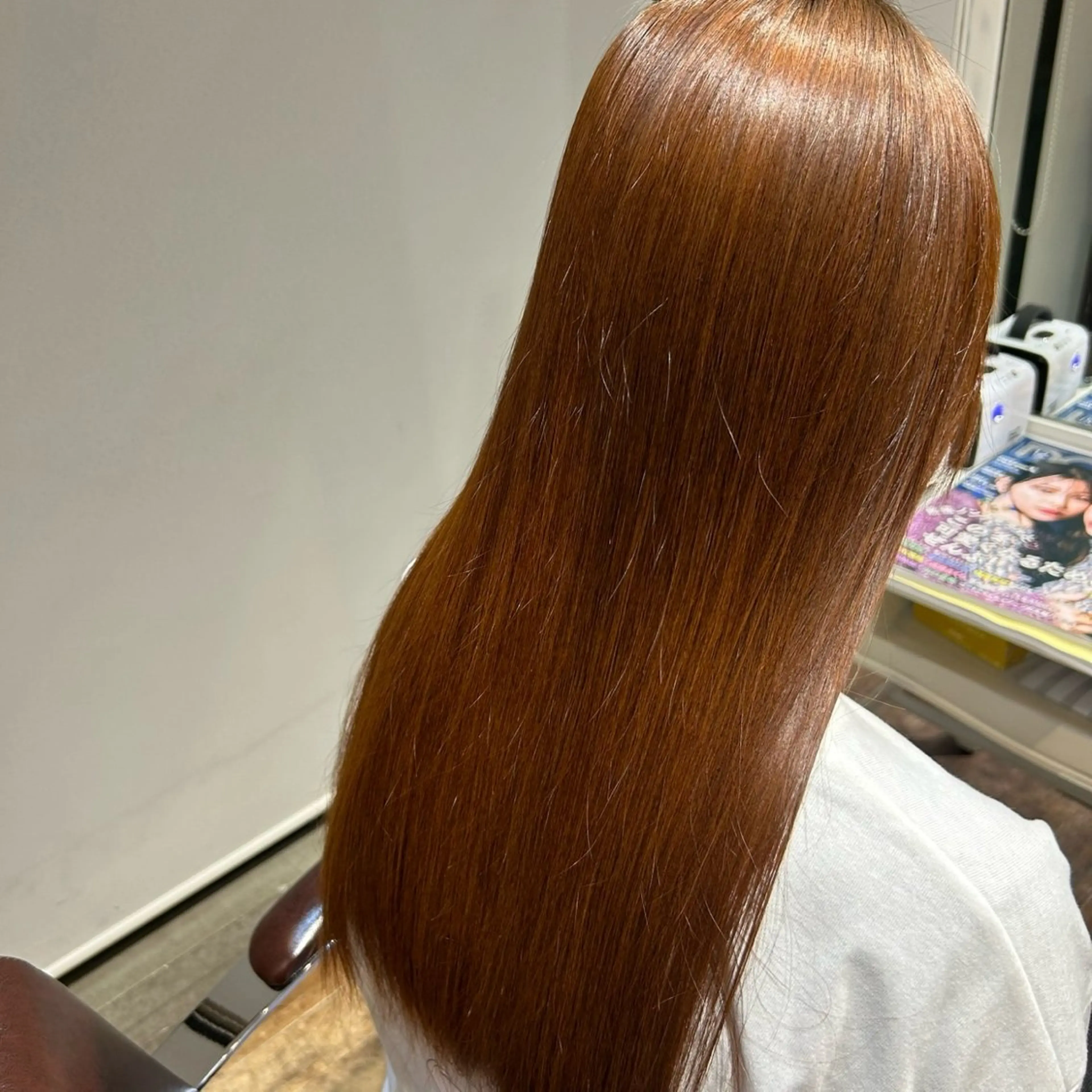 ロング オレンジブラウン クロスパーマ× 縮毛矯正🫧あゆみのヘアスタイル